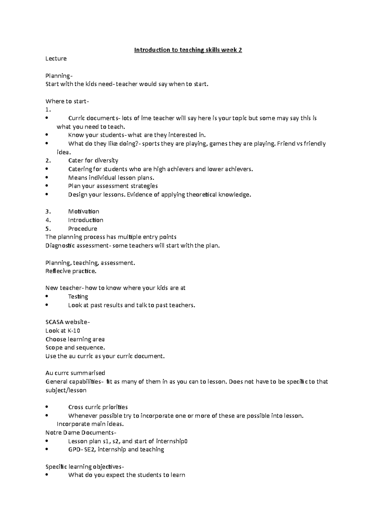 Introduction to teaching skills week 2 - Where to start- 1. - Studocu