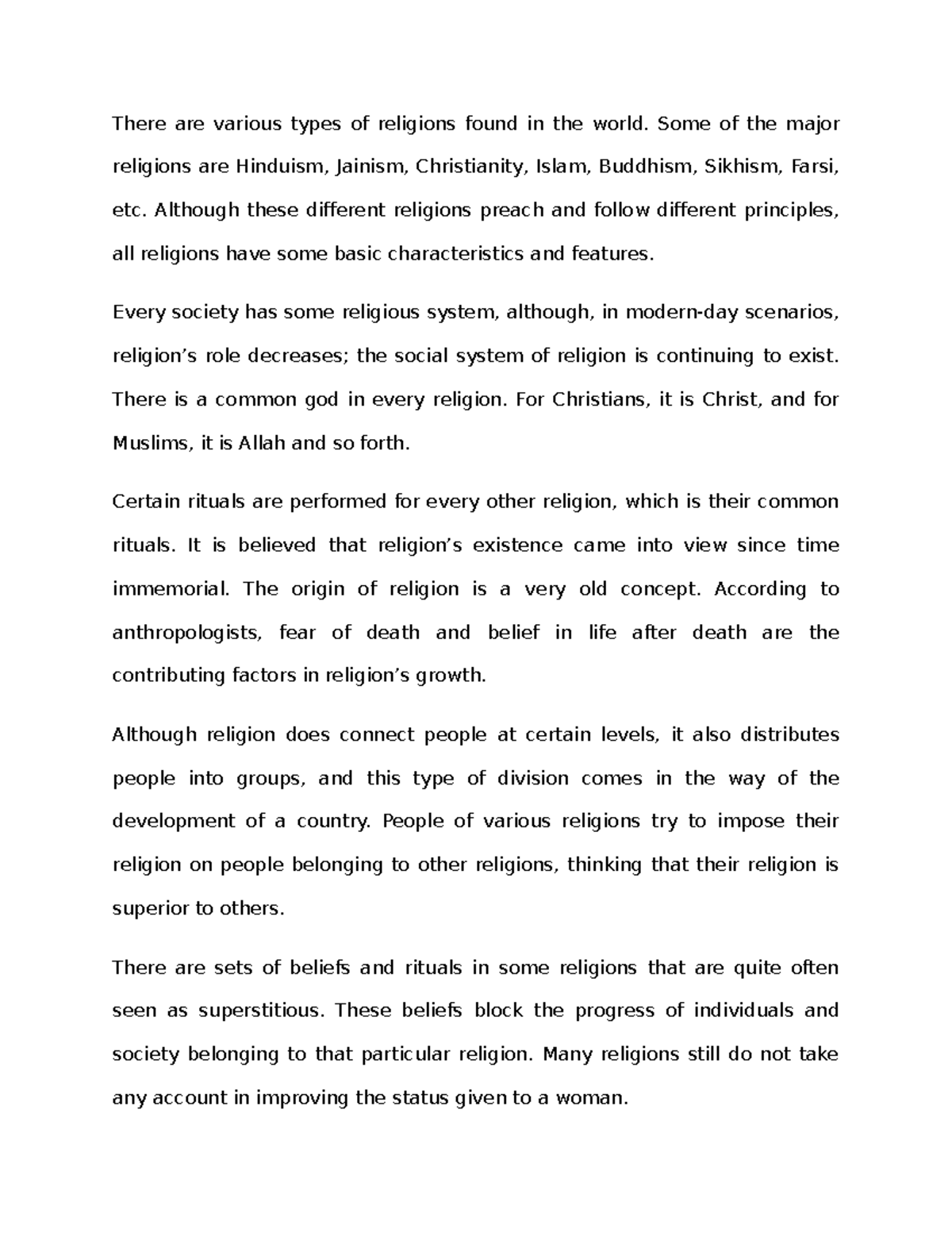 essay on major religions