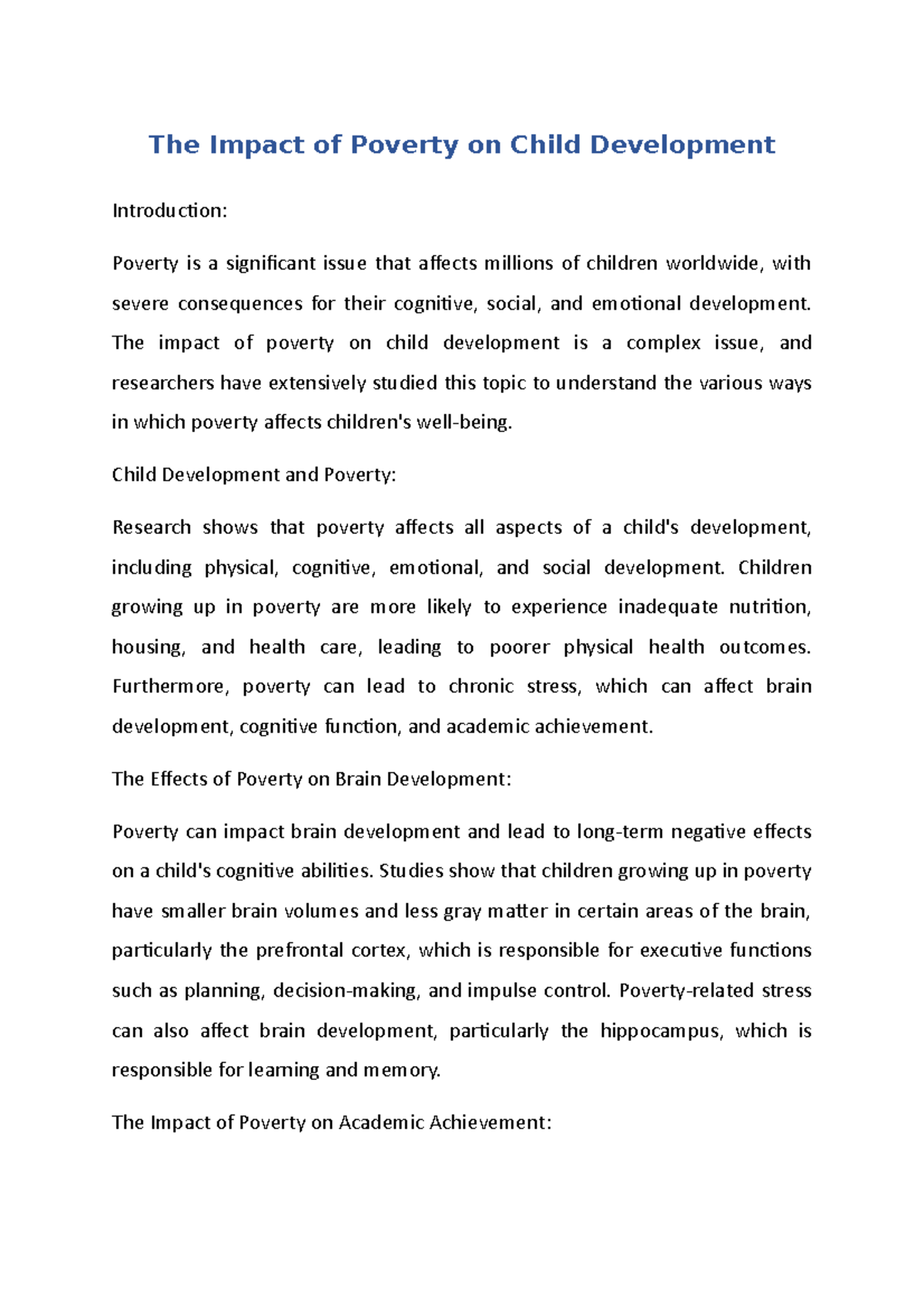 The Impact of Poverty on Child Development - The Impact of Poverty on ...