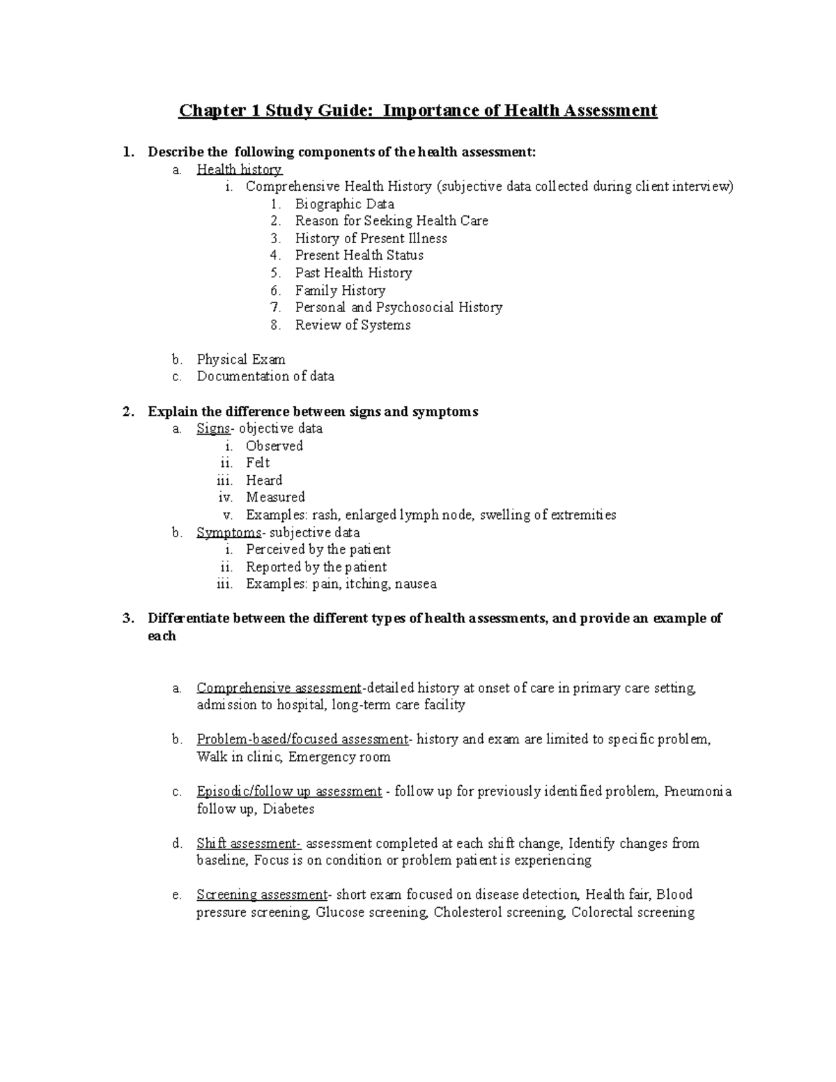 Chapter 1 Study Guide - Chapter 1 Study Guide: Importance Of Health ...