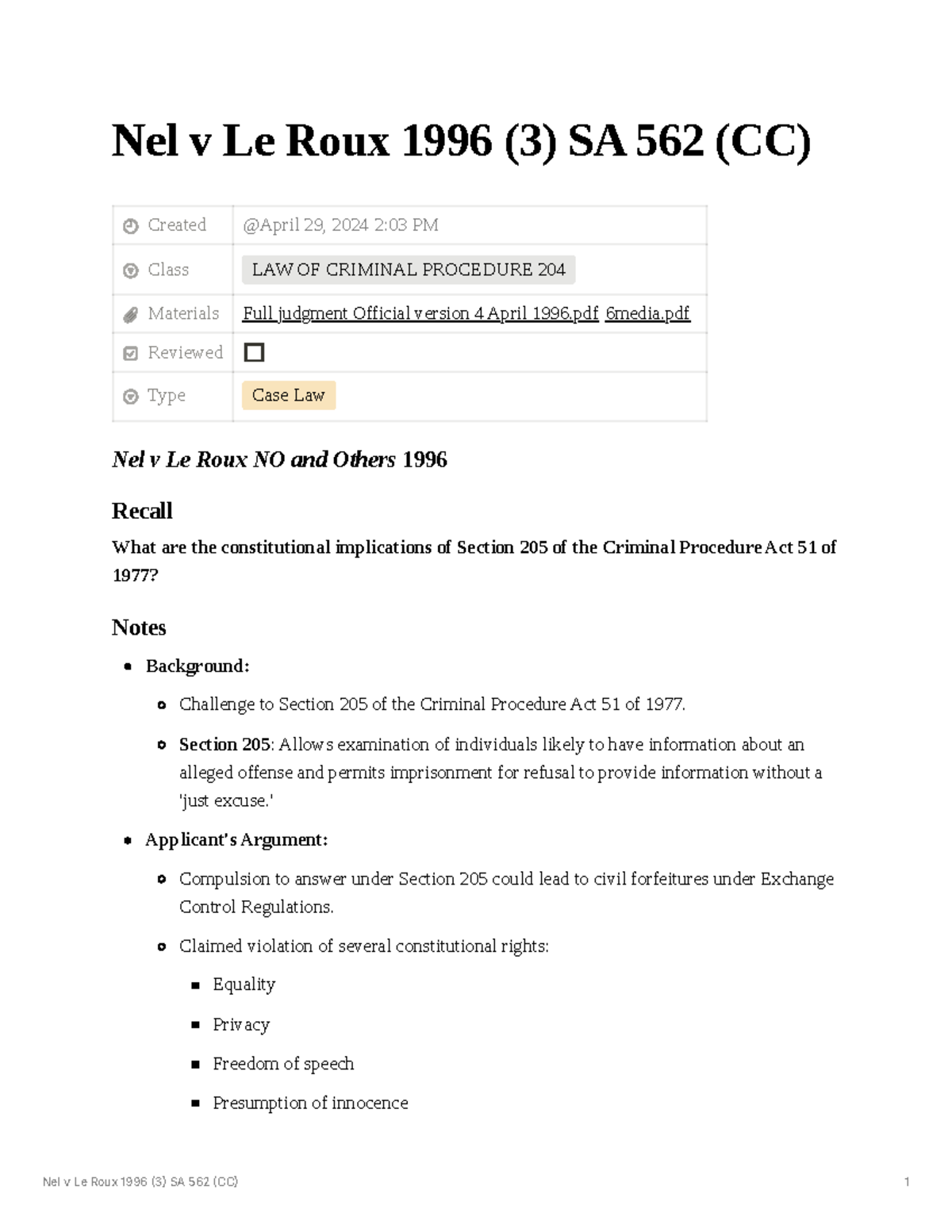 Nel v Le Roux 1996 - lcp204 - Nel v Le Roux 1996 (3) SA 562 (CC ...