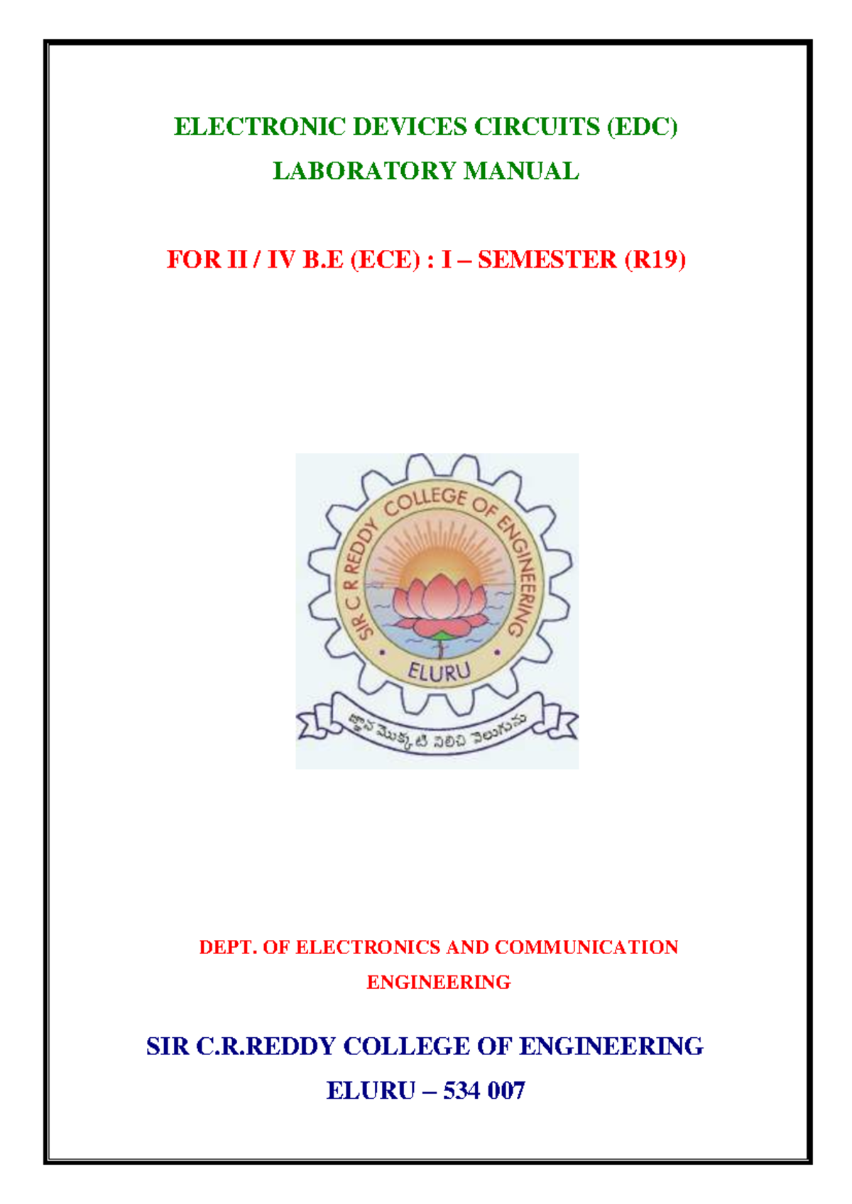 EDC - Classes - ELECTRONIC DEVICES CIRCUITS (EDC) LABORATORY MANUAL FOR ...