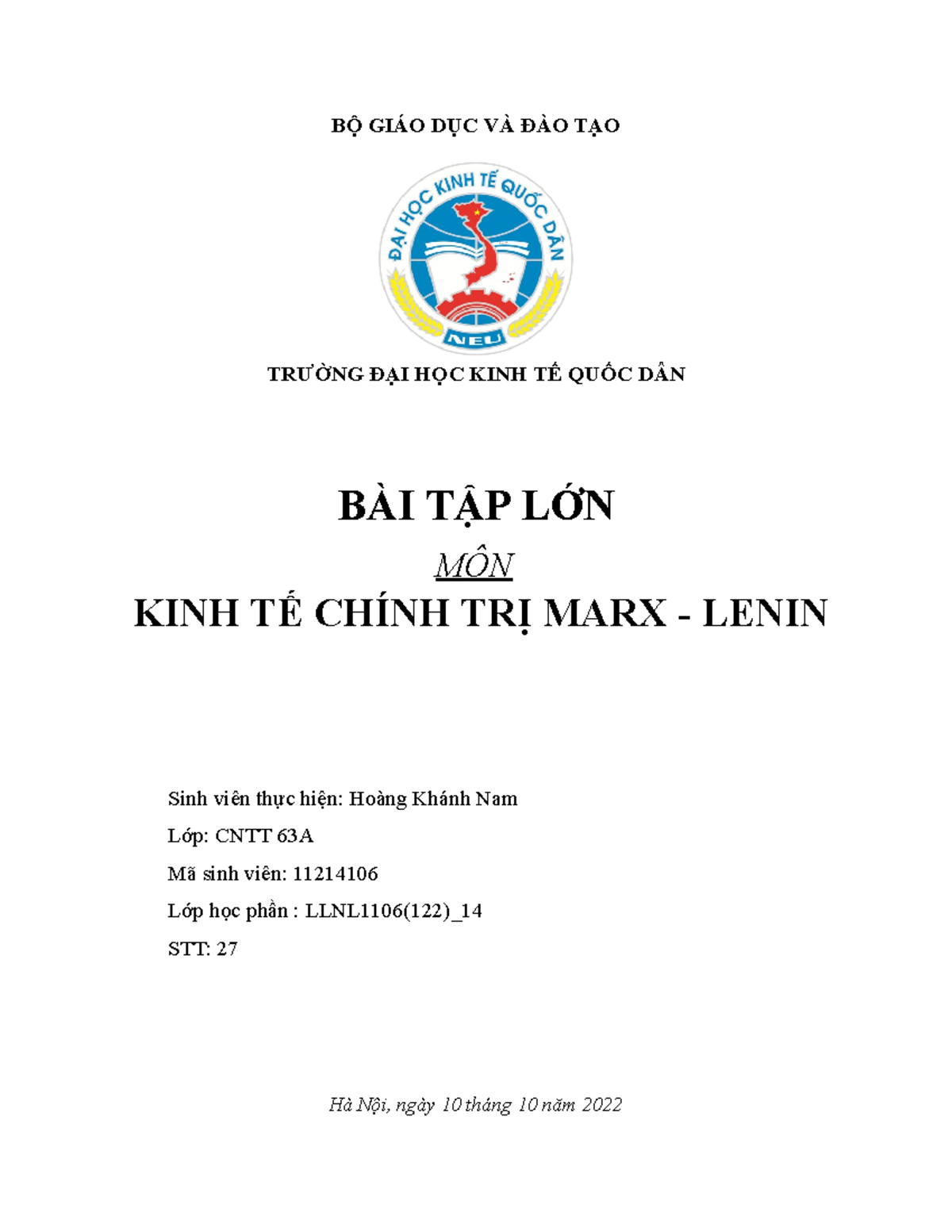 BTL Kinh Tế Chính Trị - BTL KTCT - BỘ GIÁO DỤC VÀ ĐÀO TẠO TRƯỜNG ĐẠI ...