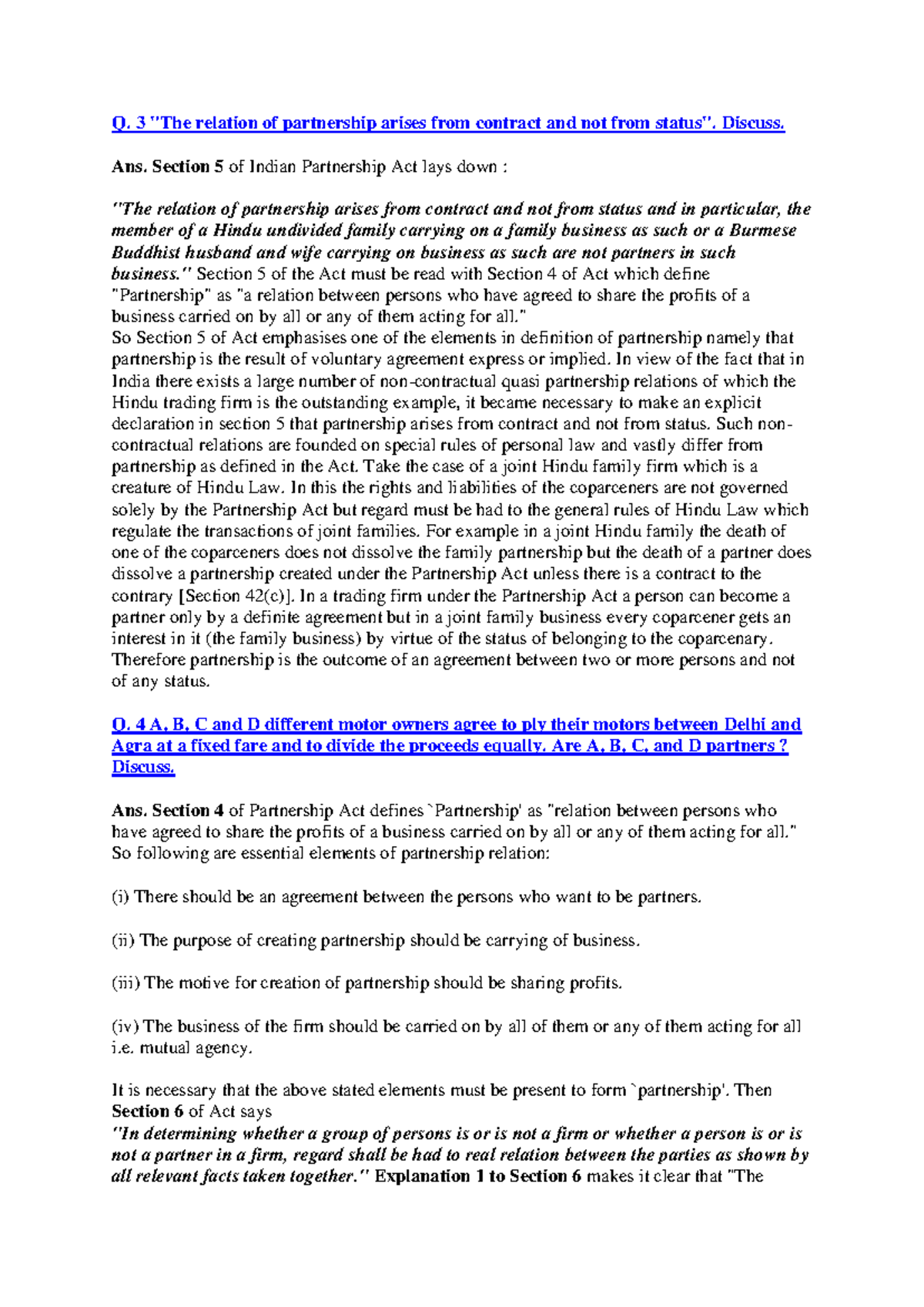 Part law pdf - Partnership notes - Q. 3 