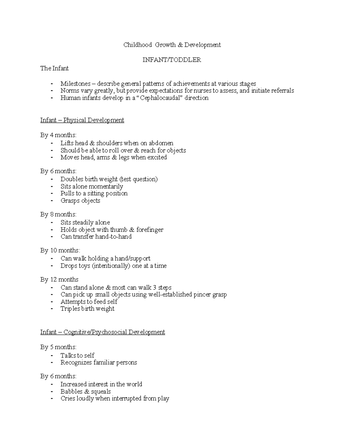 Week 5 MAT Week 5 MAT Childhood Growth & Development INFANT/TODDLER