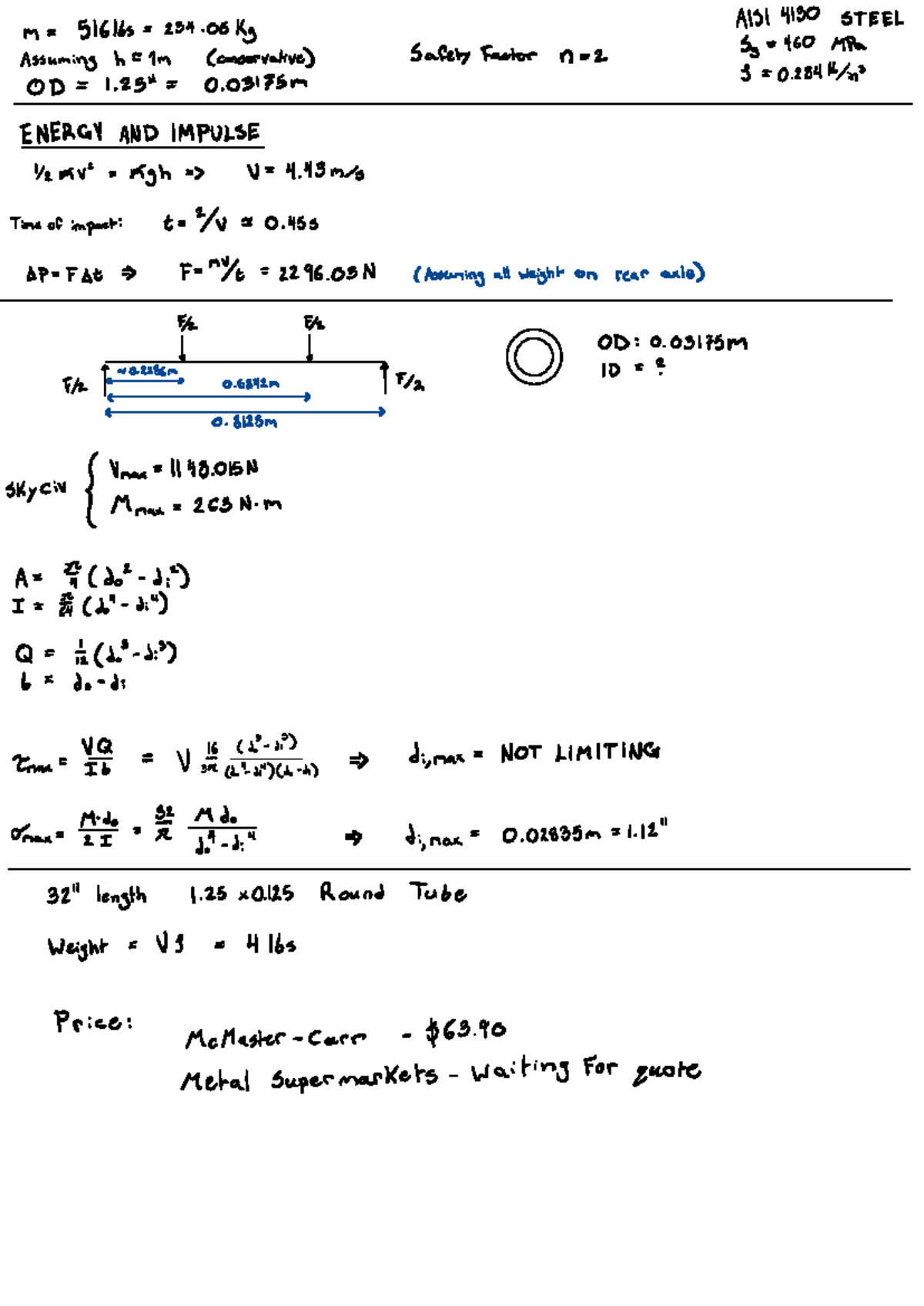 Rear Axel Calculations - AISI 4130 STEEL m = 516165 = 234. 05 kg ...