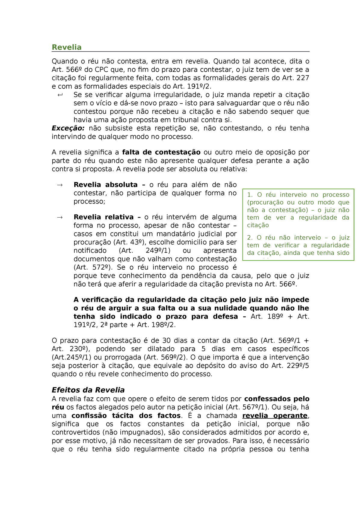 Casos práticos V - apontamentos - Casos práticos V 1. O que significa dizer  que a revelia operante - Studocu