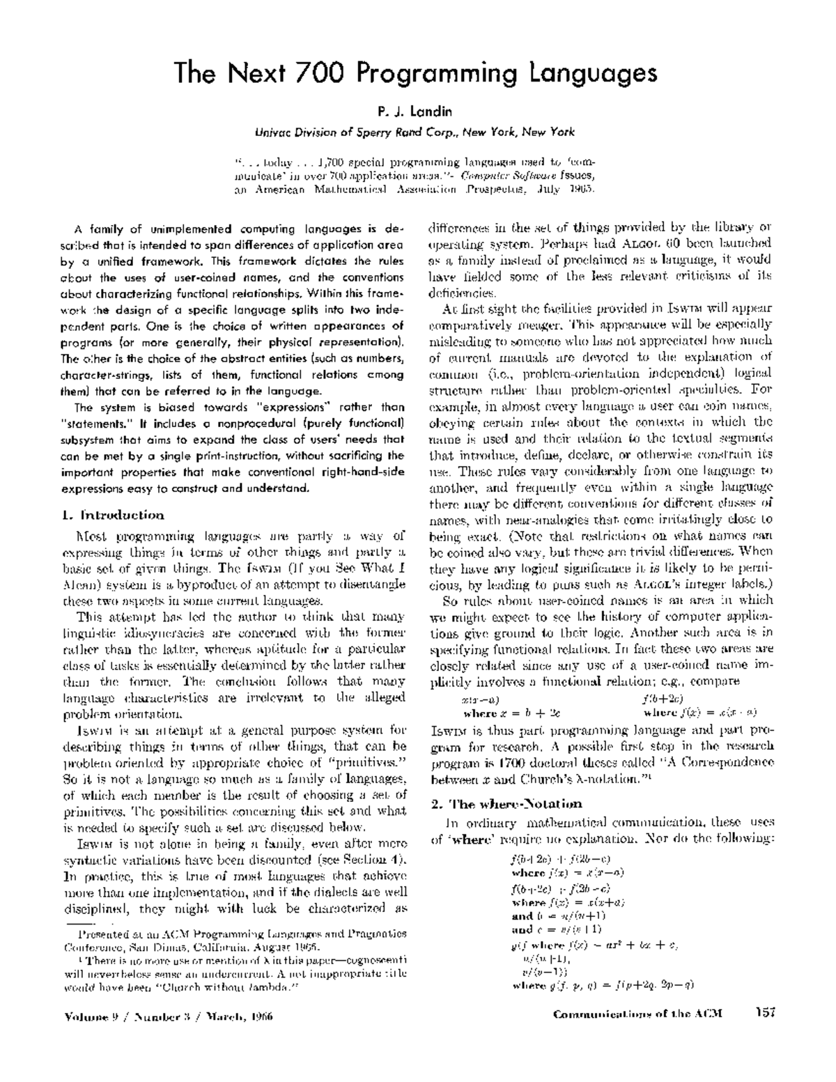 The next 700 programming languages reading - The Next 700 Programming ...