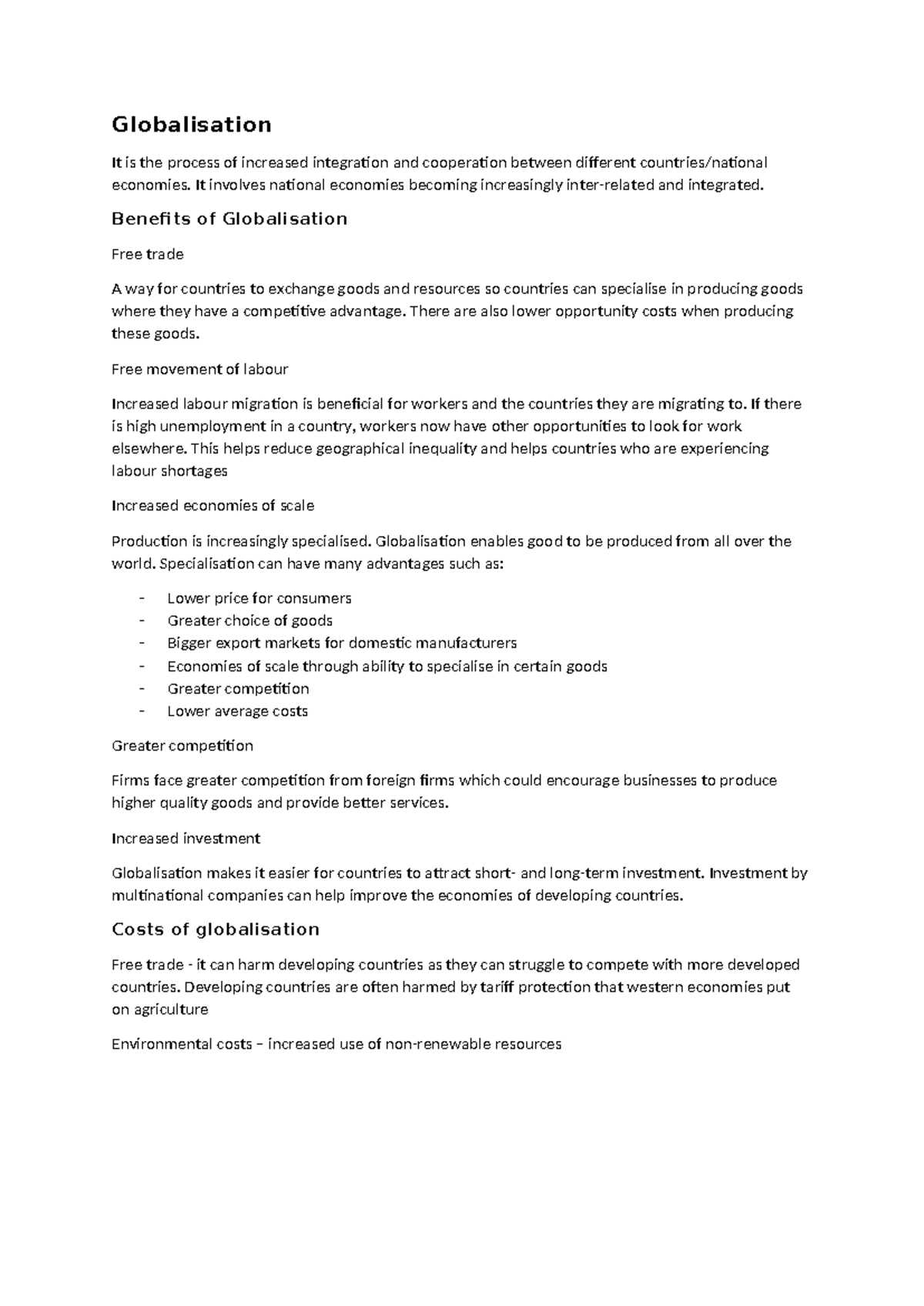 Document 27 - Globalisation summary - Globalisation It is the process ...