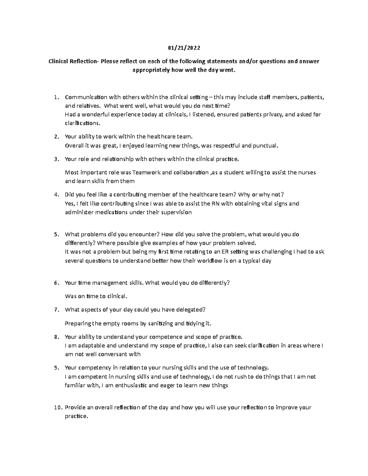 Clinical Relection (1) -NUR2243 - 01/21/ Clinical Reflection- Please ...