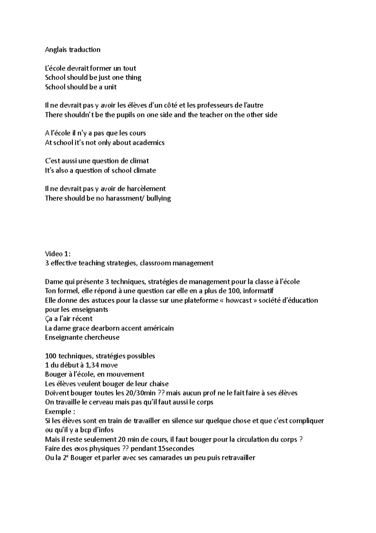 Anglais traduction - Anglais traduction L’école devrait former un tout