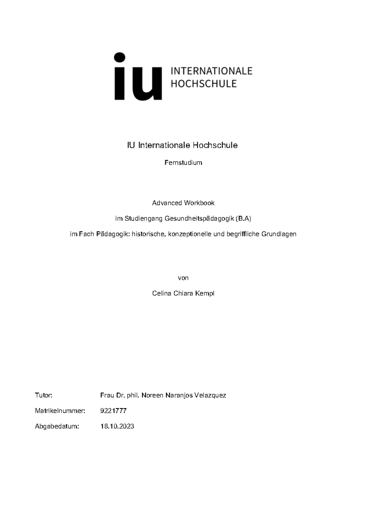 Hausarbeit Pädagogik - IU Internationale Hochschule Fernstudium ...