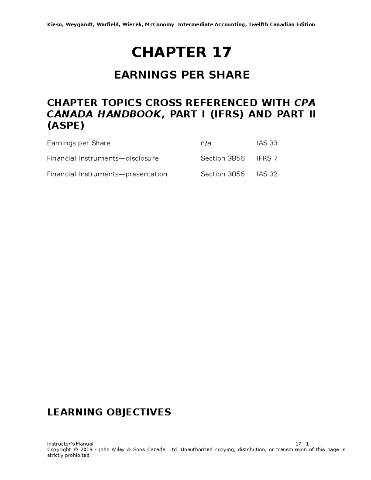 Ch17 - Solution Manual For Chapter 17 - CHAPTER 17 EARNINGS PER SHARE ...