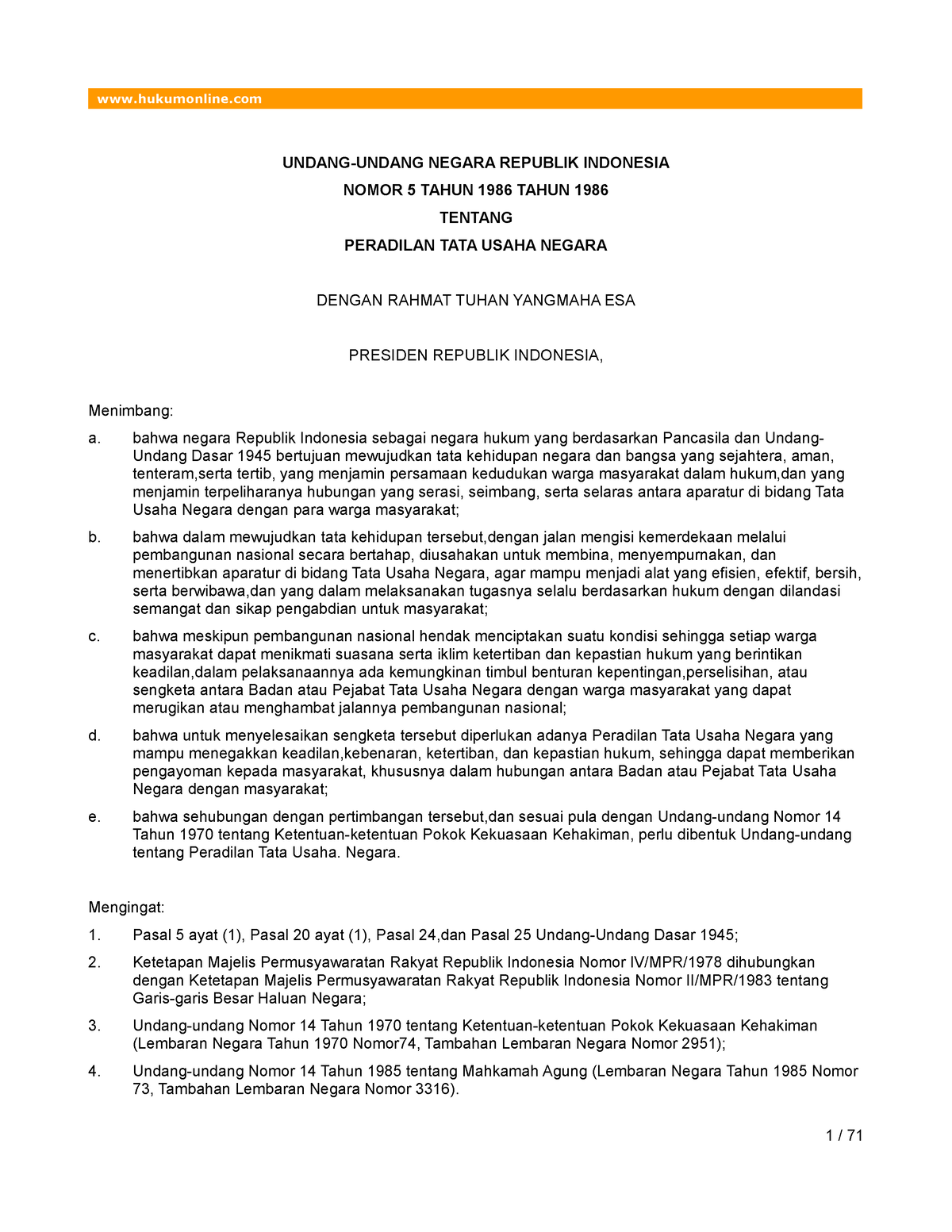 Undang-Undang NO 5 1986 - UNDANG-UNDANG NEGARA REPUBLIK INDONESIA NOMOR ...