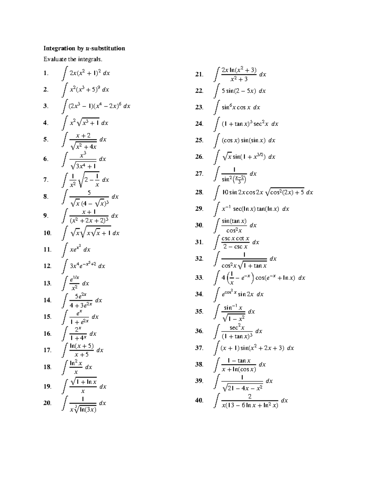 Integral-Exercises - dsdsgdfsfsgsd - Integration by u-substitution ...