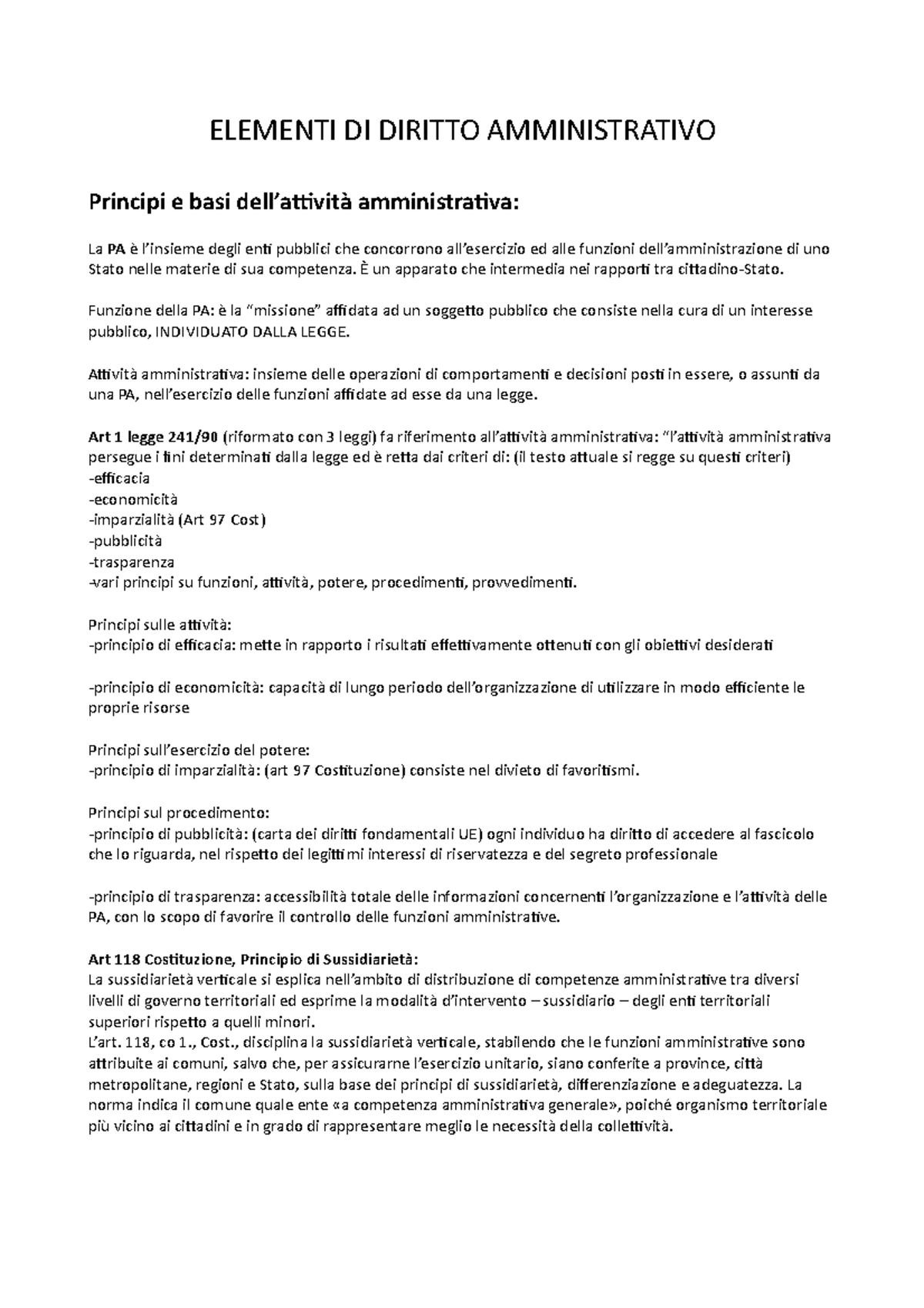 Diritto Amministrativo ELEMENTI DI DIRITTO AMMINISTRATIVO