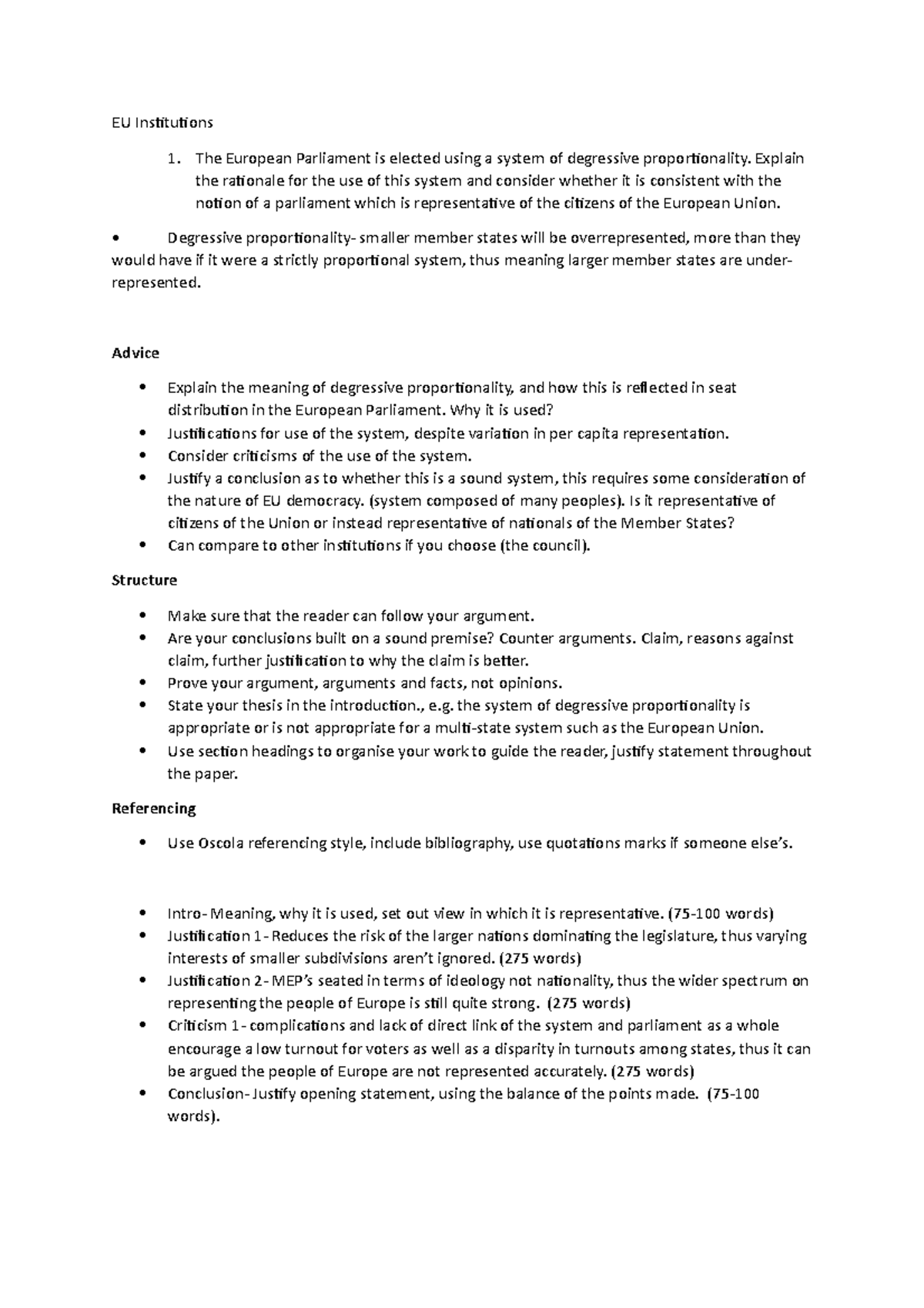 EU Institutions- Full Lecture notes - EU Institutions The European ...