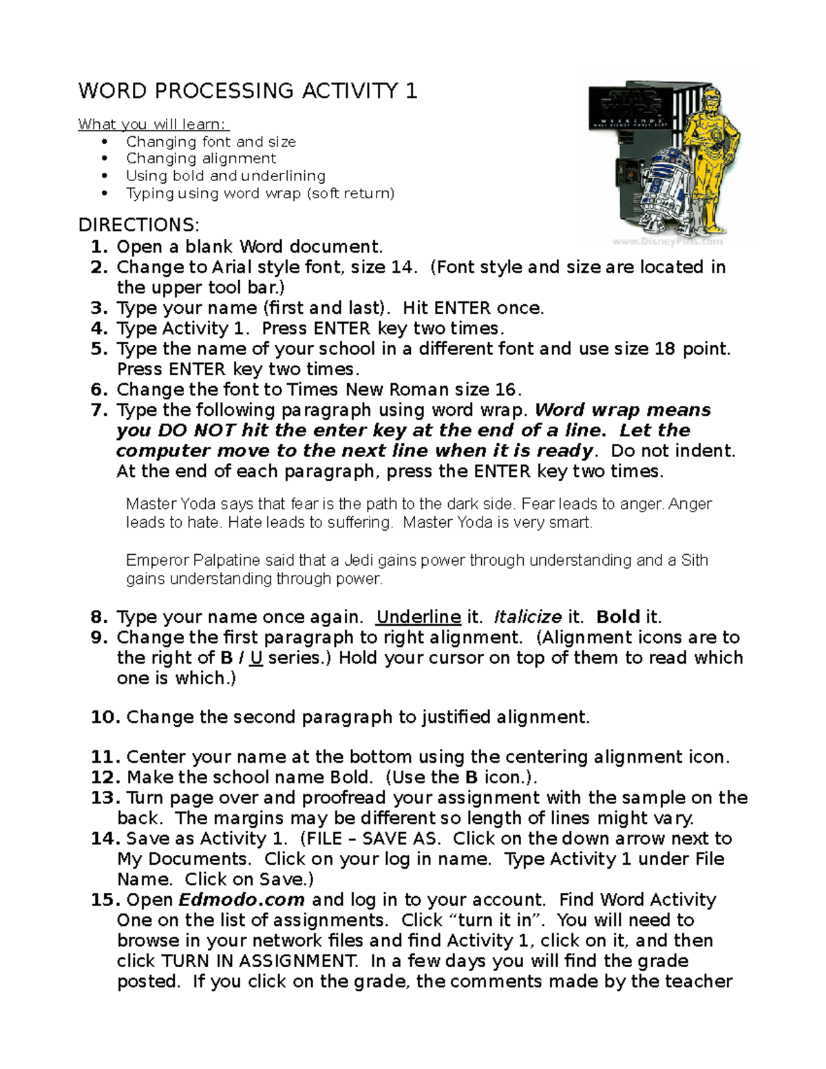 Activity 1 - Word Processing Unit - WORD PROCESSING ACTIVITY 1 What you ...