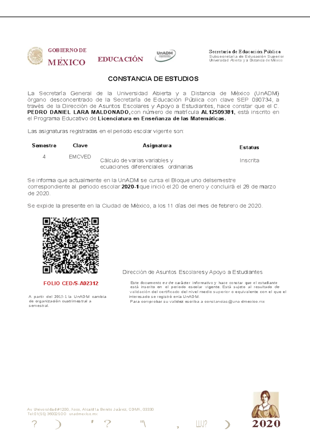 Constancia - GOBIERNO DE MEXICO EDUCACIÓN Secretaría de Educación ...