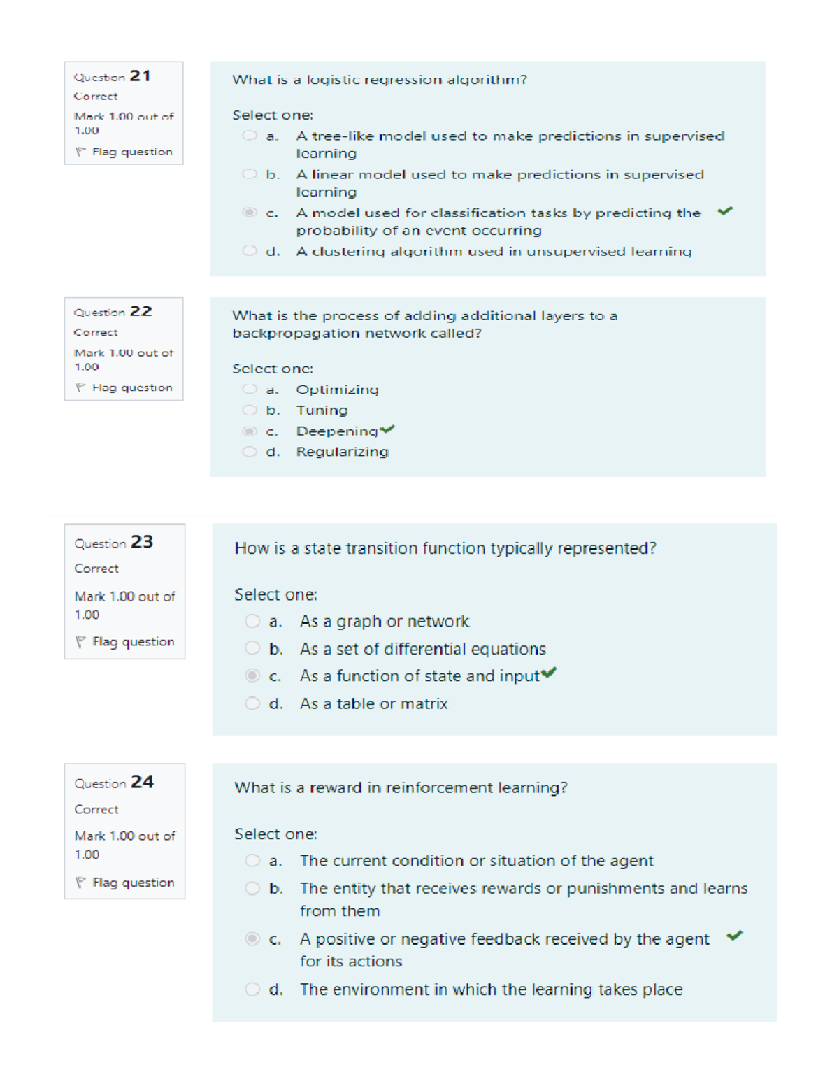 AI Final EXAM LAB 21-40 - Question 21 What is a logistic regression ...