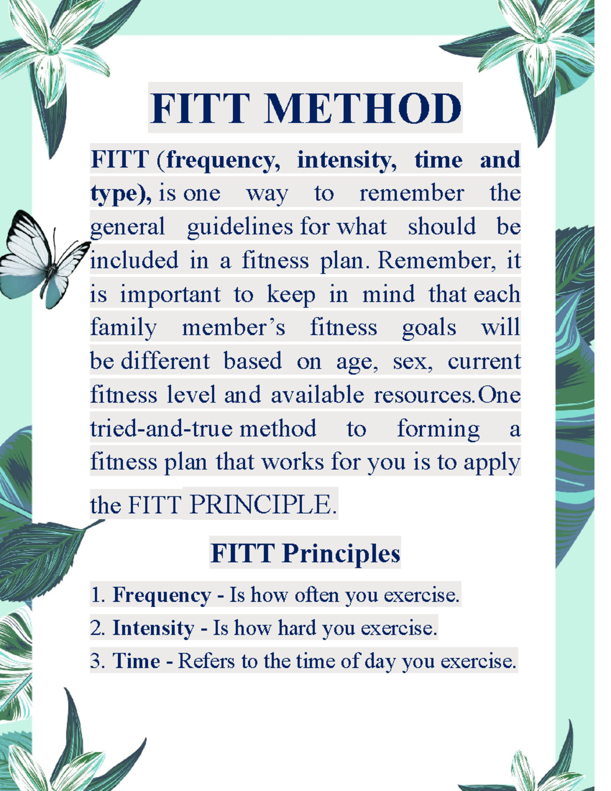 FITT Method - FITT METHOD FITT (frequency, intensity, time and type ...