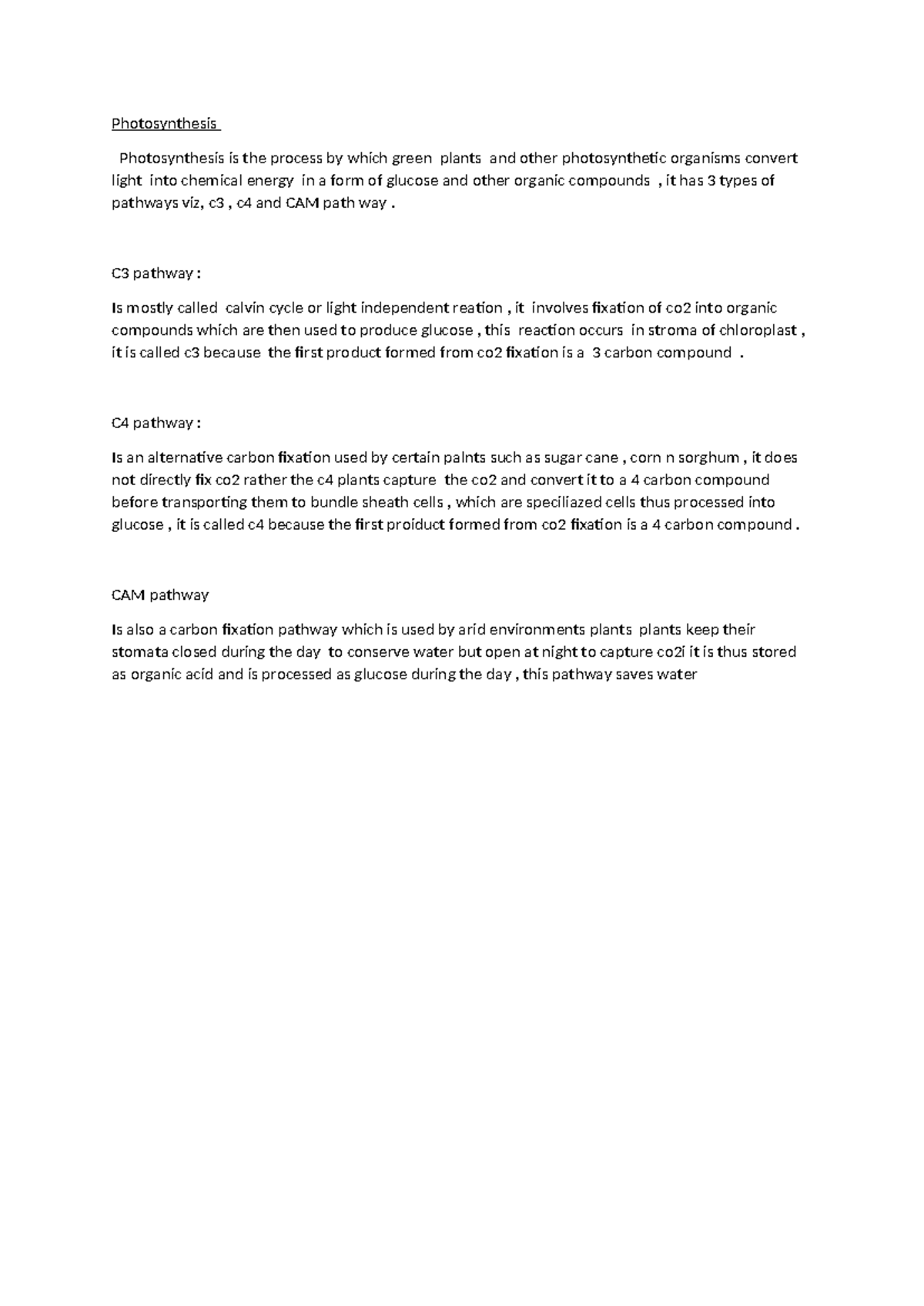 Photosynthesis - Summary Plant and animal physiology - Photosynthesis ...