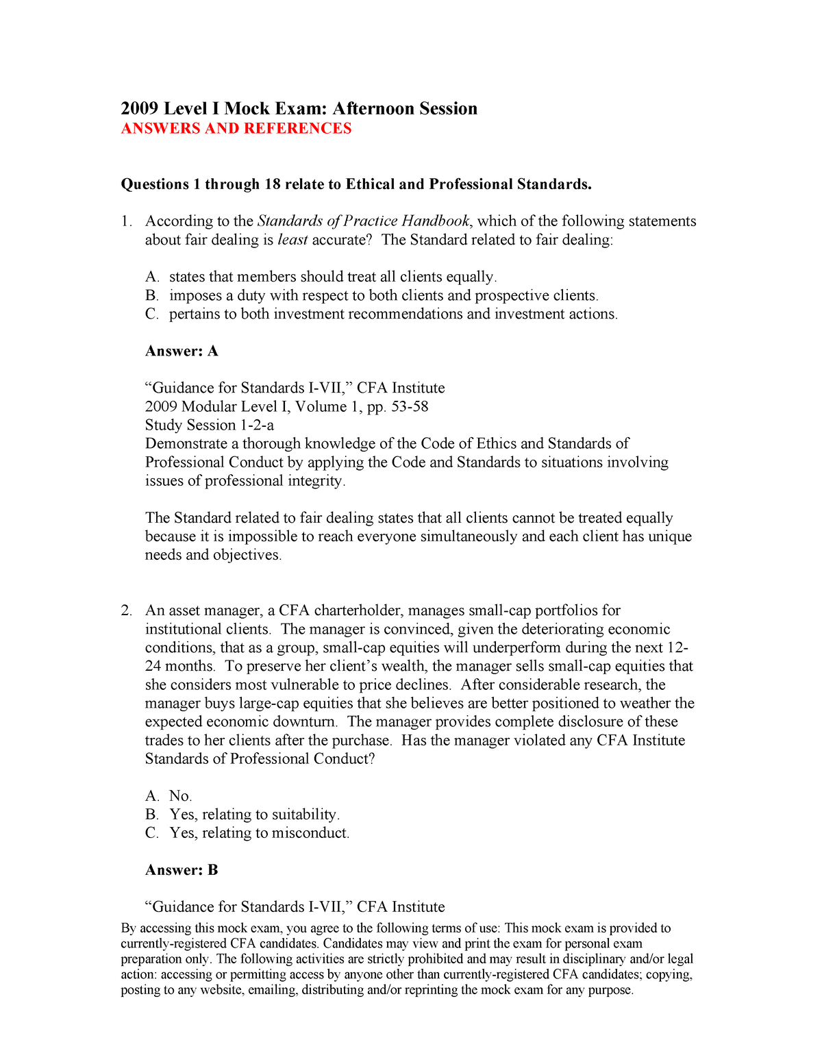 2009-Course Of CFA Level 1 Mock Exame - 2009 - By Accessing This Mock ...