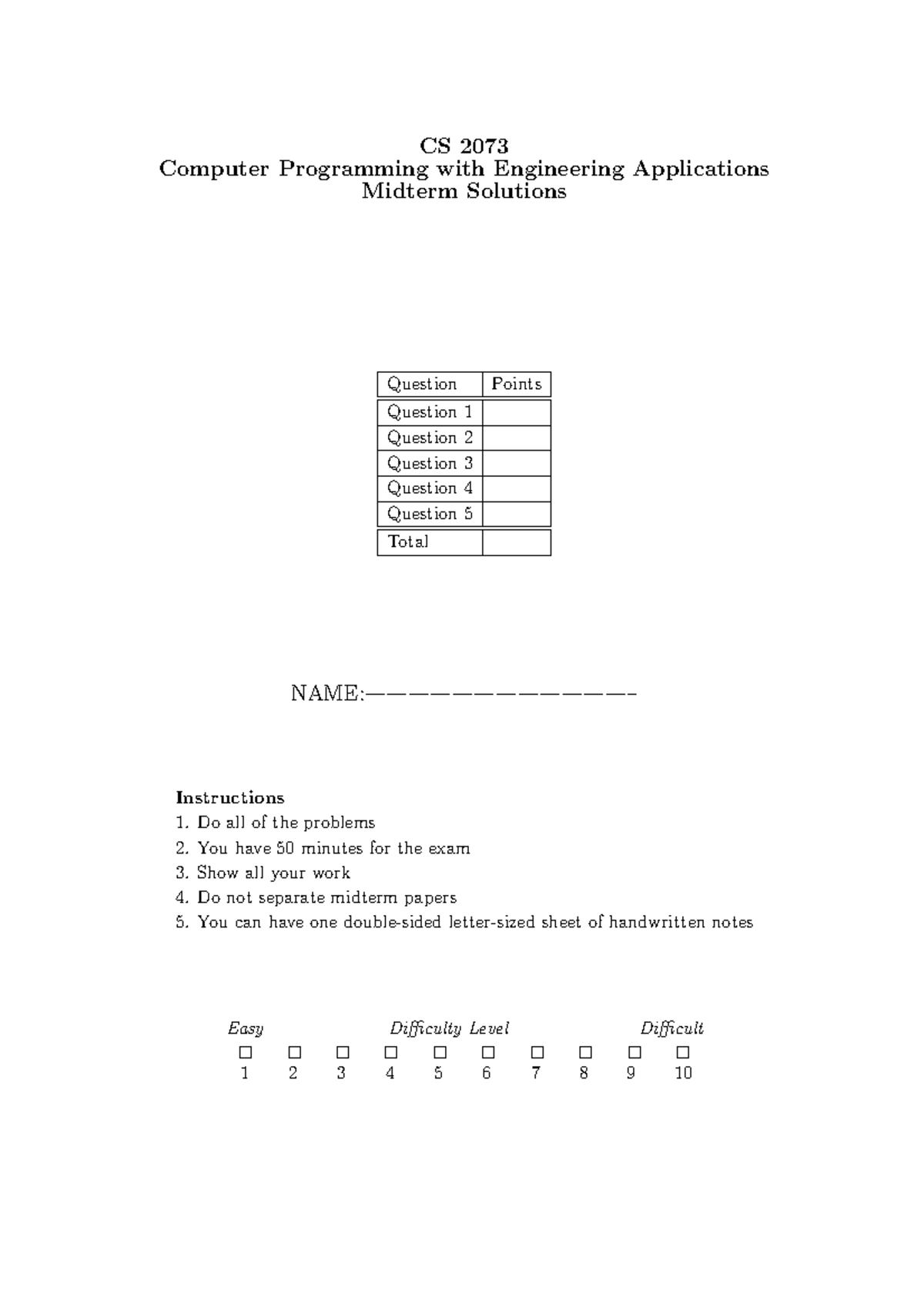 Midterm 2Sol - CS-2073-001-Spring-2021-Comp Prog W/Egr Application Ali ...