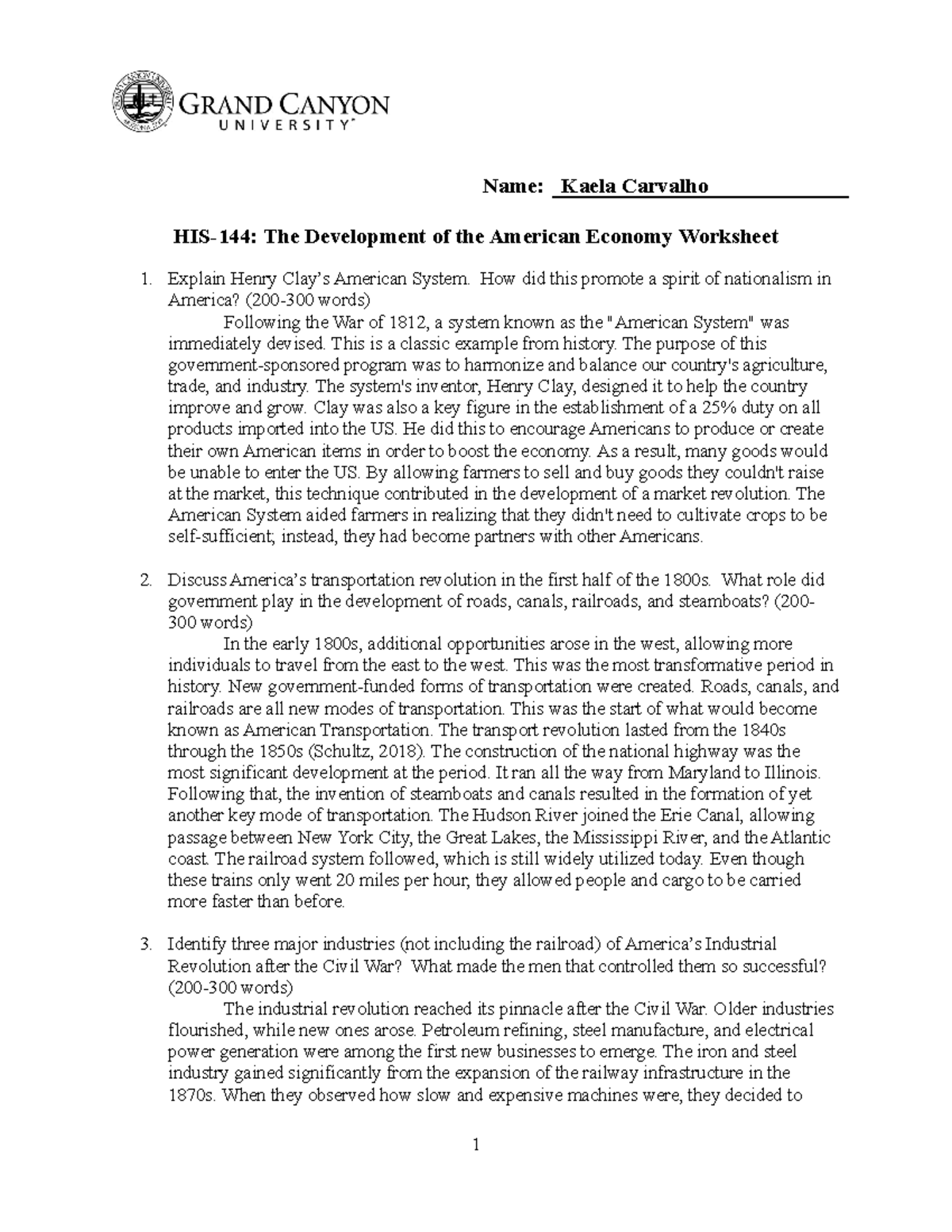 HIS-144.T-4.Development of the American Economy.Worksheet - Name: Kaela ...