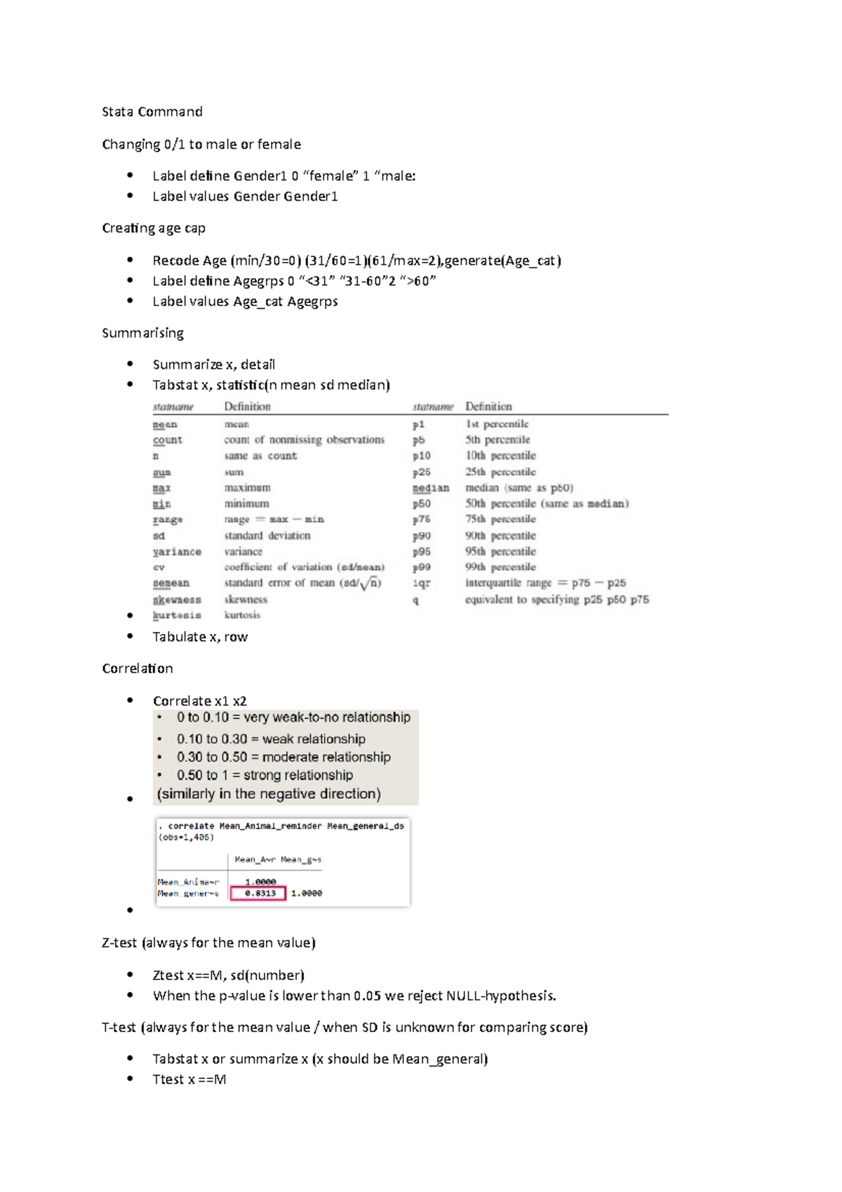 Stata Command Summary Stats