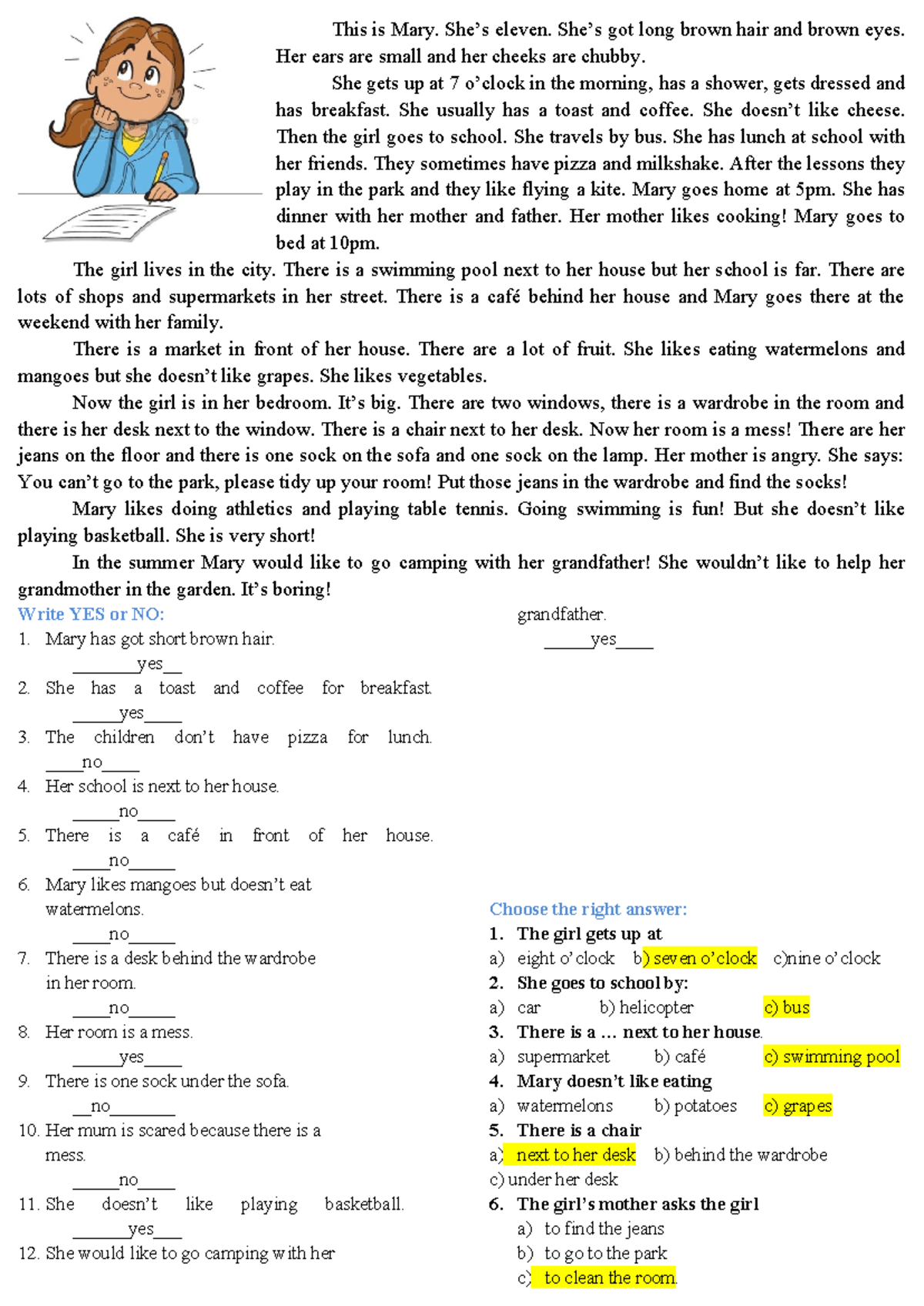 1º ESO-reading-comprehension-tests 83653 - This is Mary. She’s eleven ...