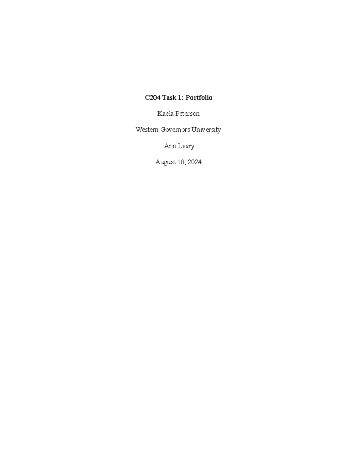 BKM3 TASK 1 Portfolio - Passed - C204 Task 1: Portfolio Kaela Peterson ...