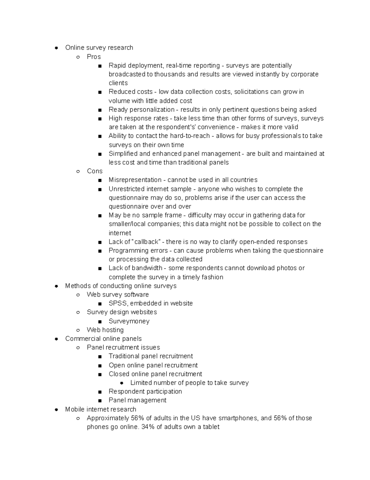ISC 321 Notes Part 3 - Online survey research Pros Rapid deployment ...