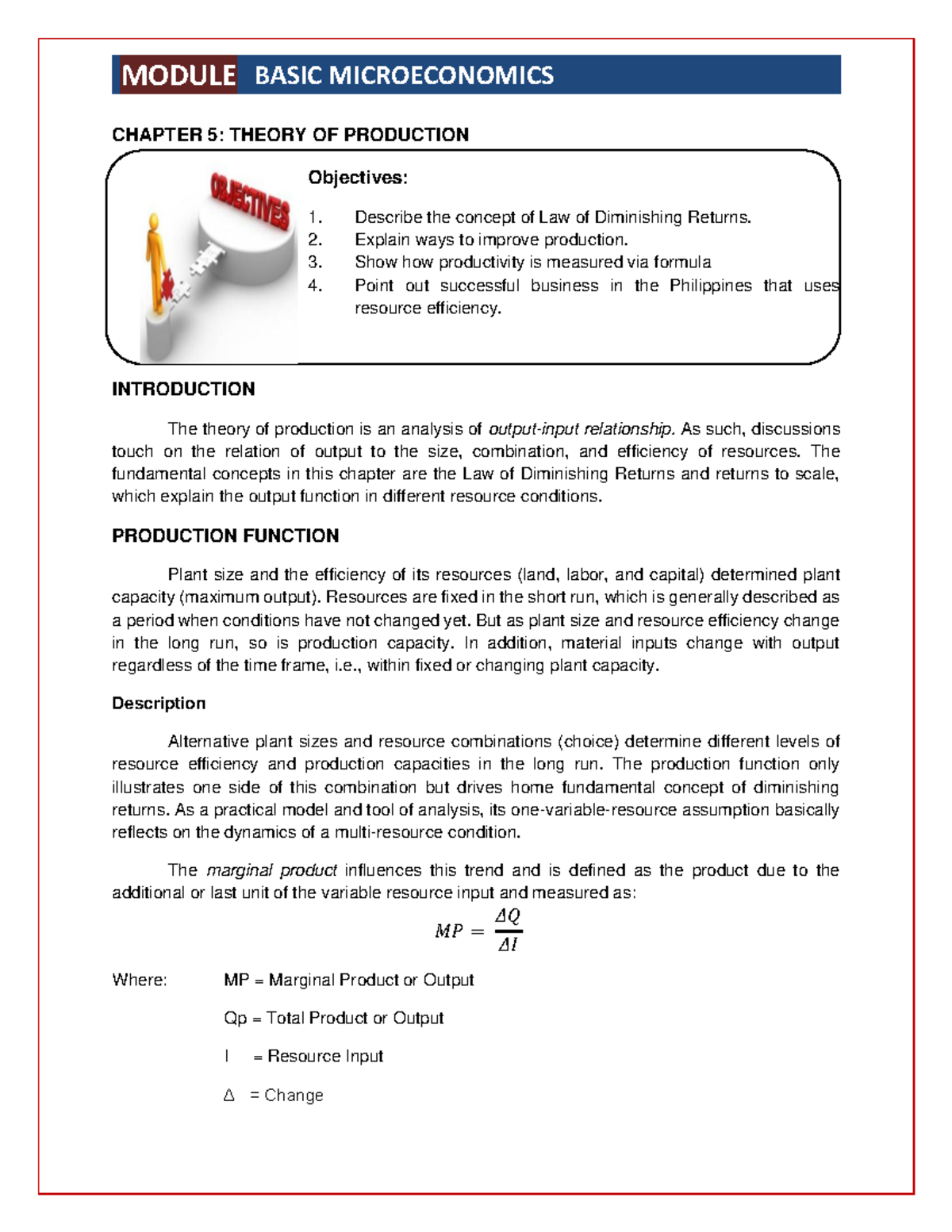Chapter 5 - Theory OF Production - CHAPTER 5 : THEORY OF PRODUCTION ...