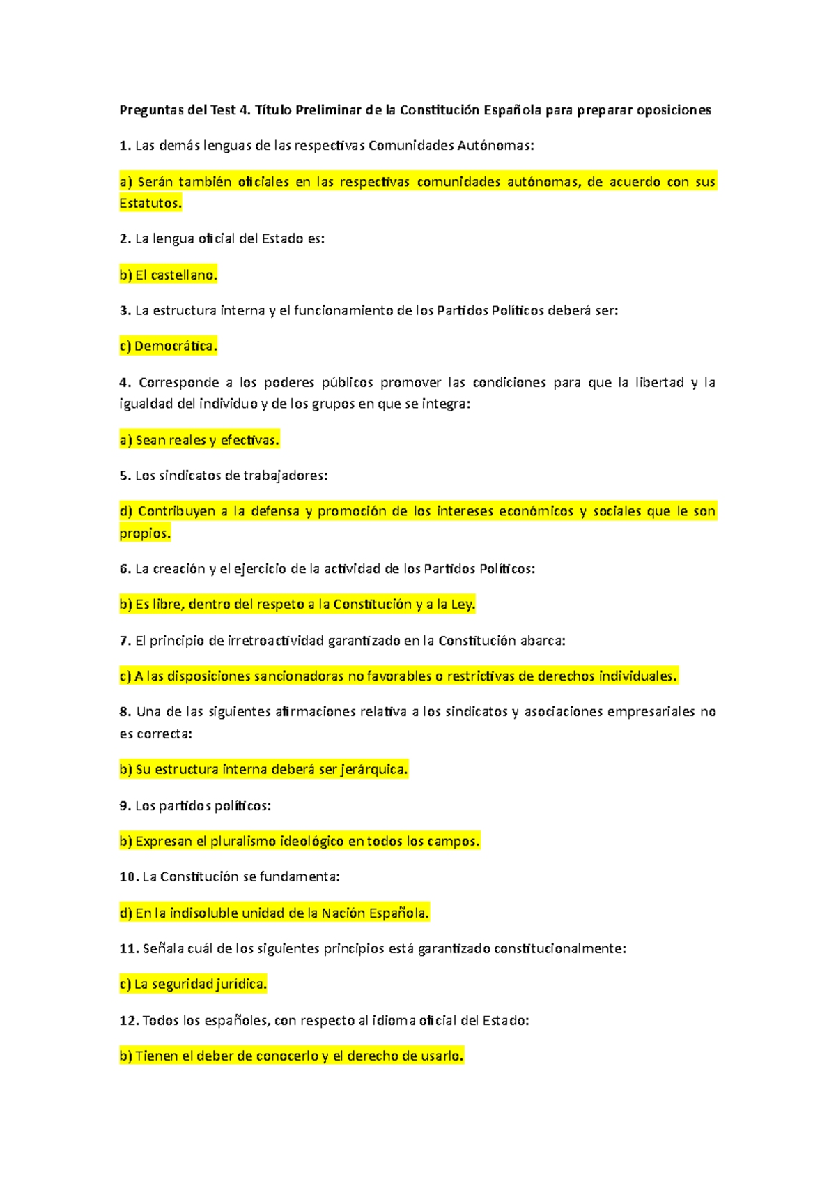 Test 4. Título Preliminar De La Constitución Española - Preguntas Del ...