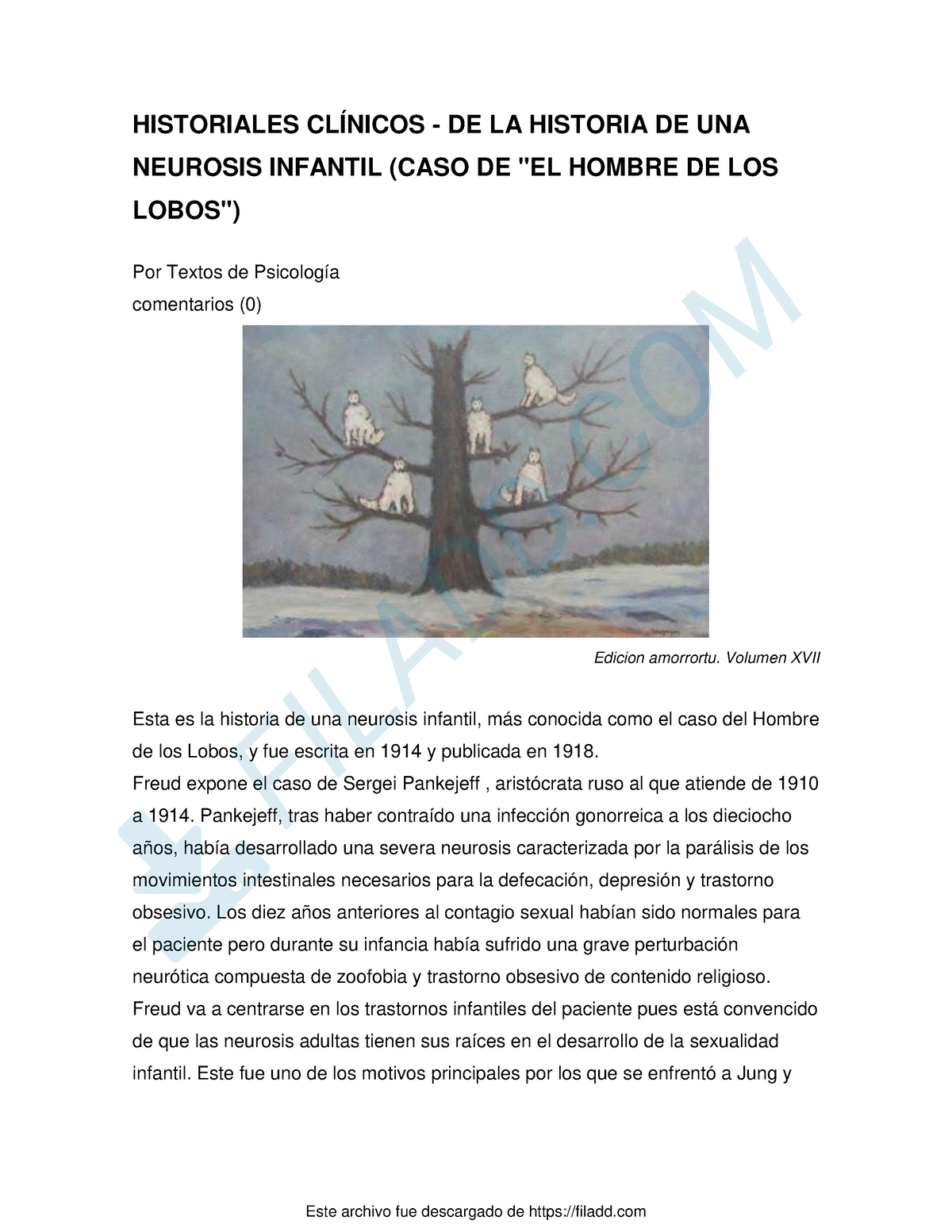 Historiales Clinicos DE LA Historia DE UNA Neurosis Infantil CASO DEL Hombre  DE LOS Lobos - - Studocu