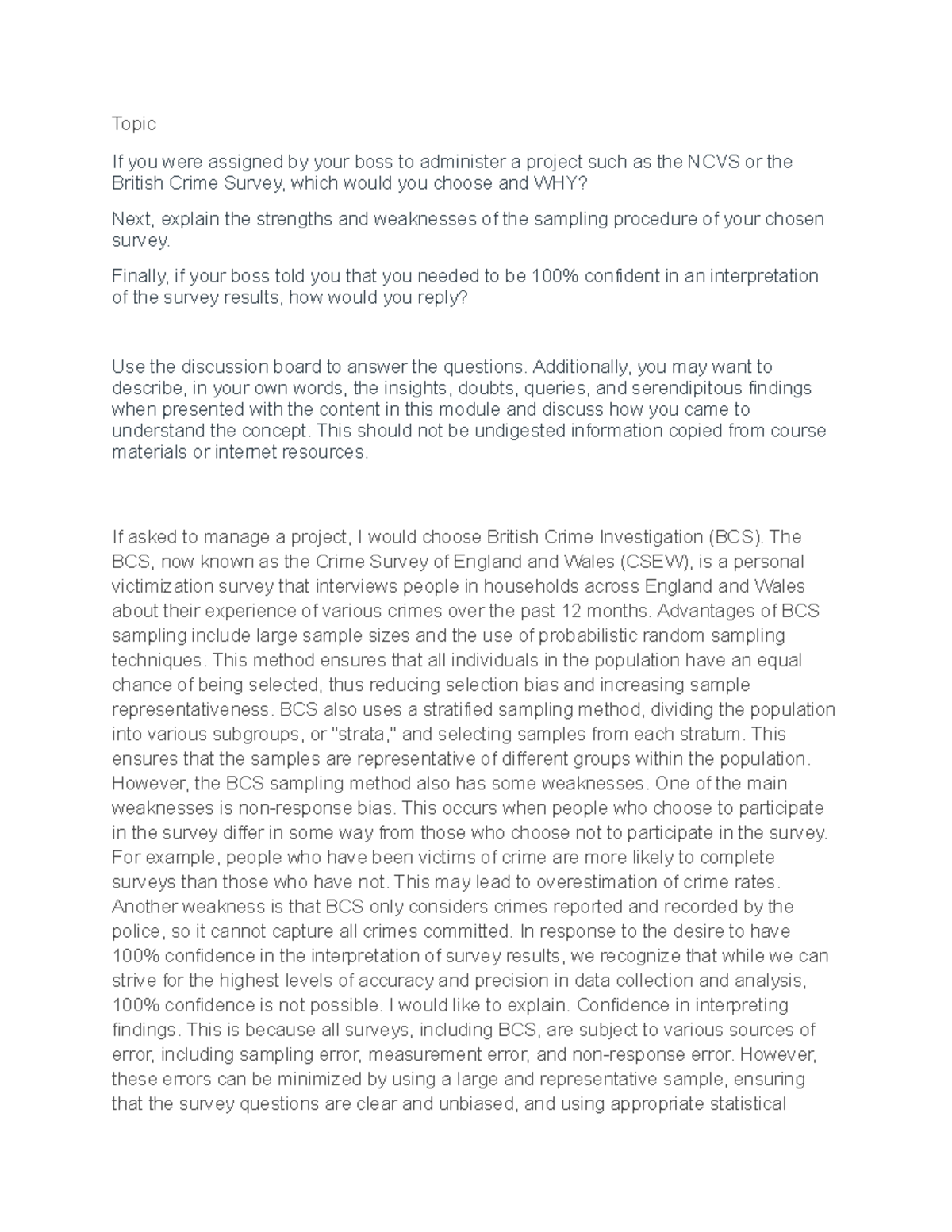 discussion 8 assignment - Topic If you were assigned by your boss to ...
