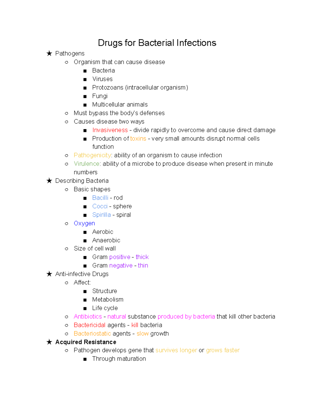 Chapter 35 - Lecture Notes - Drugs for Bacterial Infections ★ Pathogens ...