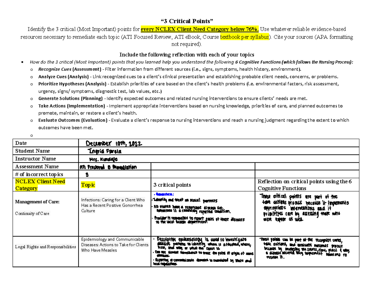 Public Health - 3 Point Remediation B 2 - “3 Critical Points” Identify ...