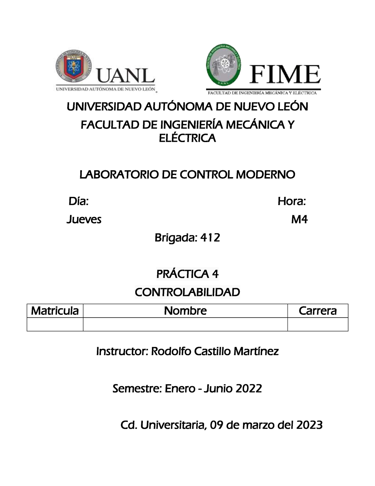 Práctica 4 LCM - Práctica 4 Control Moderno Y Laboratorio - UNIVERSIDAD ...