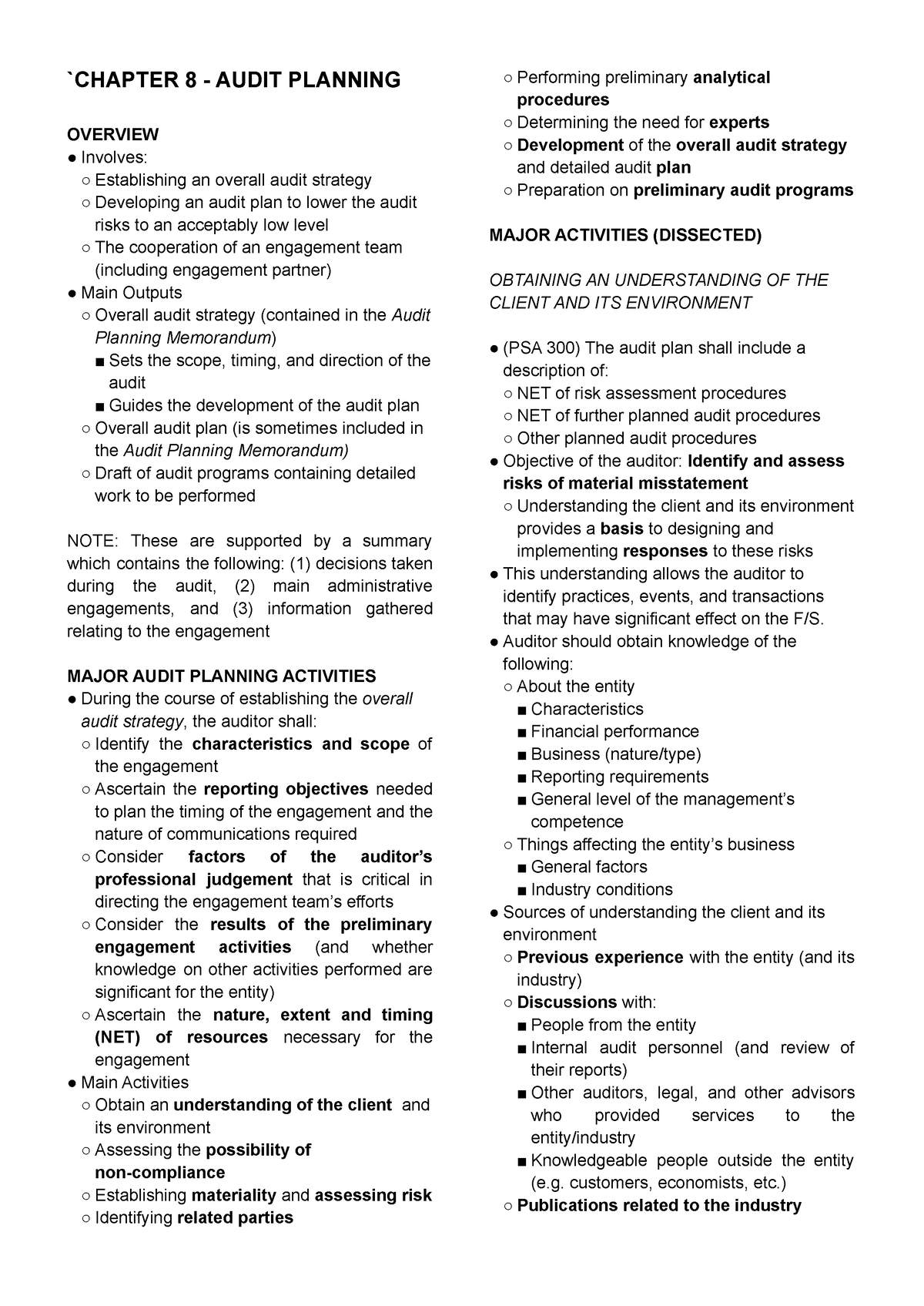 Chapter 8 - Audit Planning - `CHAPTER 8 - AUDIT PLANNING OVERVIEW ...