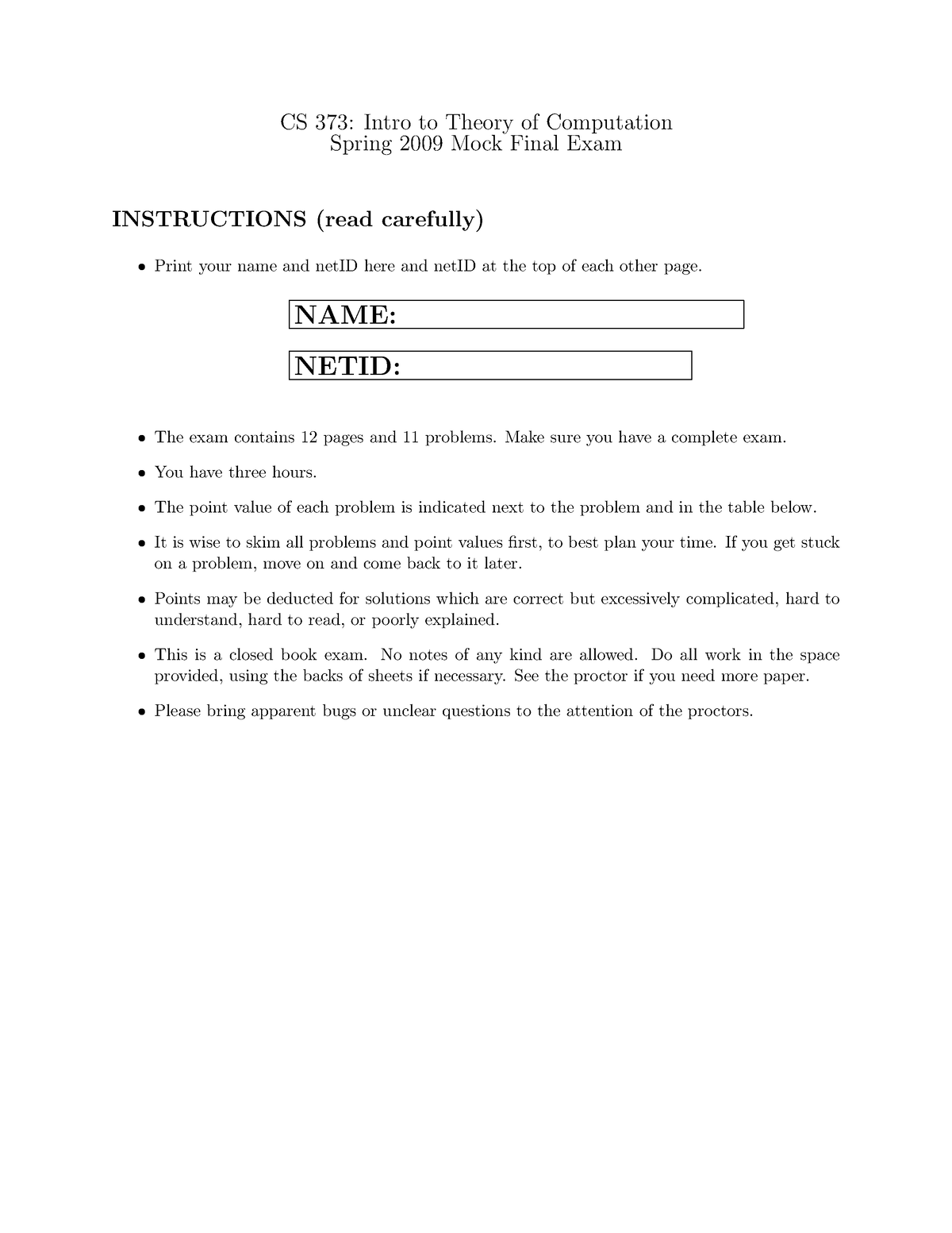 Exam Complexity Theory - CS 373: Intro To Theory Of Computation Spring ...