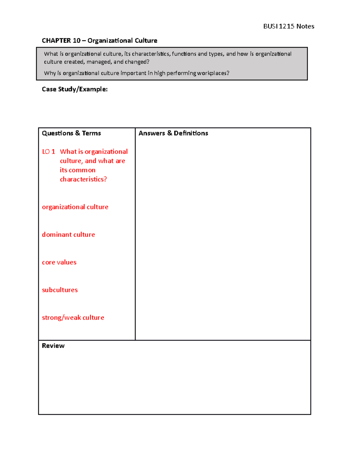 organizational culture case study with questions