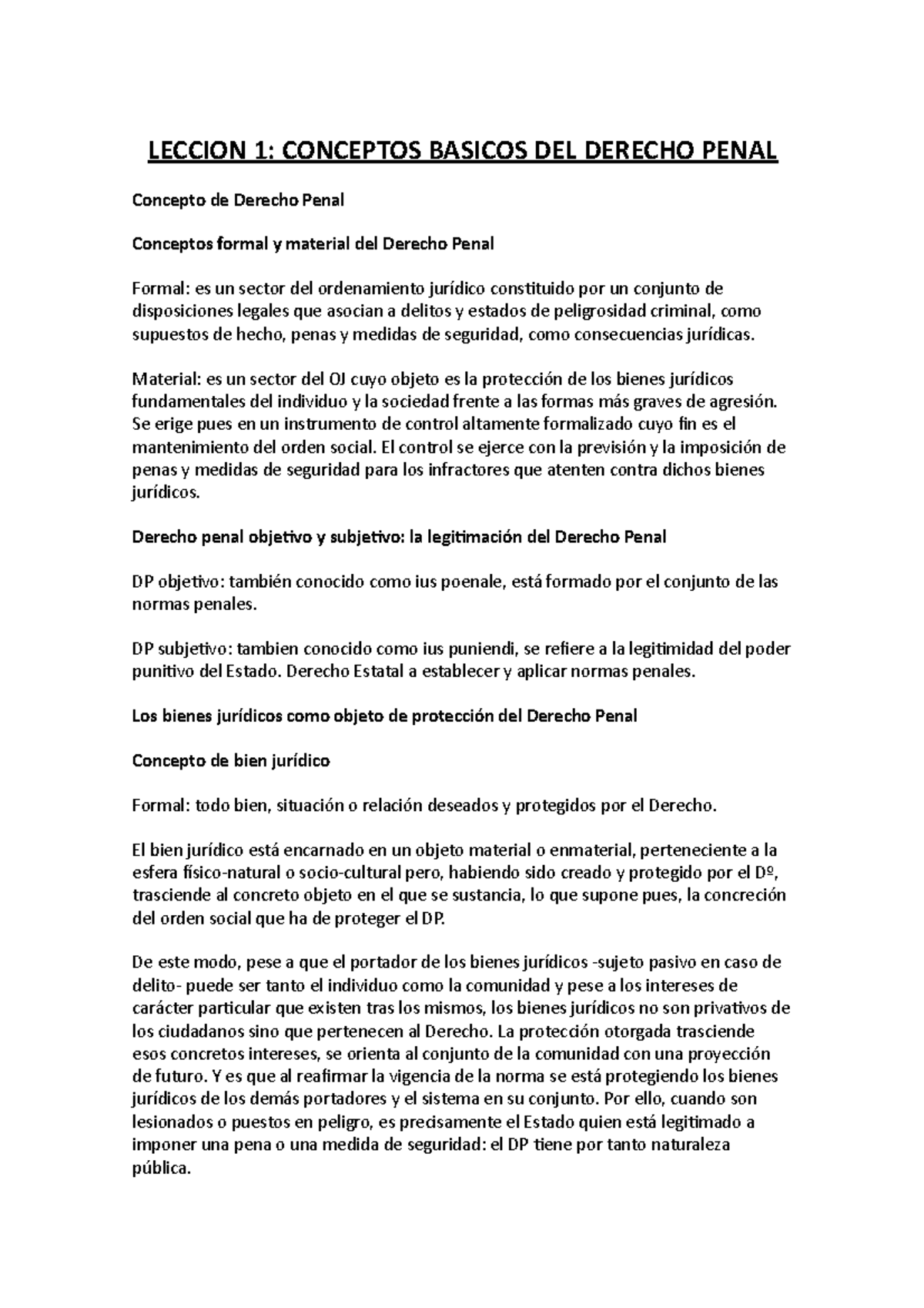 Leccion 1 - LECCION 1: CONCEPTOS BASICOS DEL DERECHO PENAL Concepto de ...