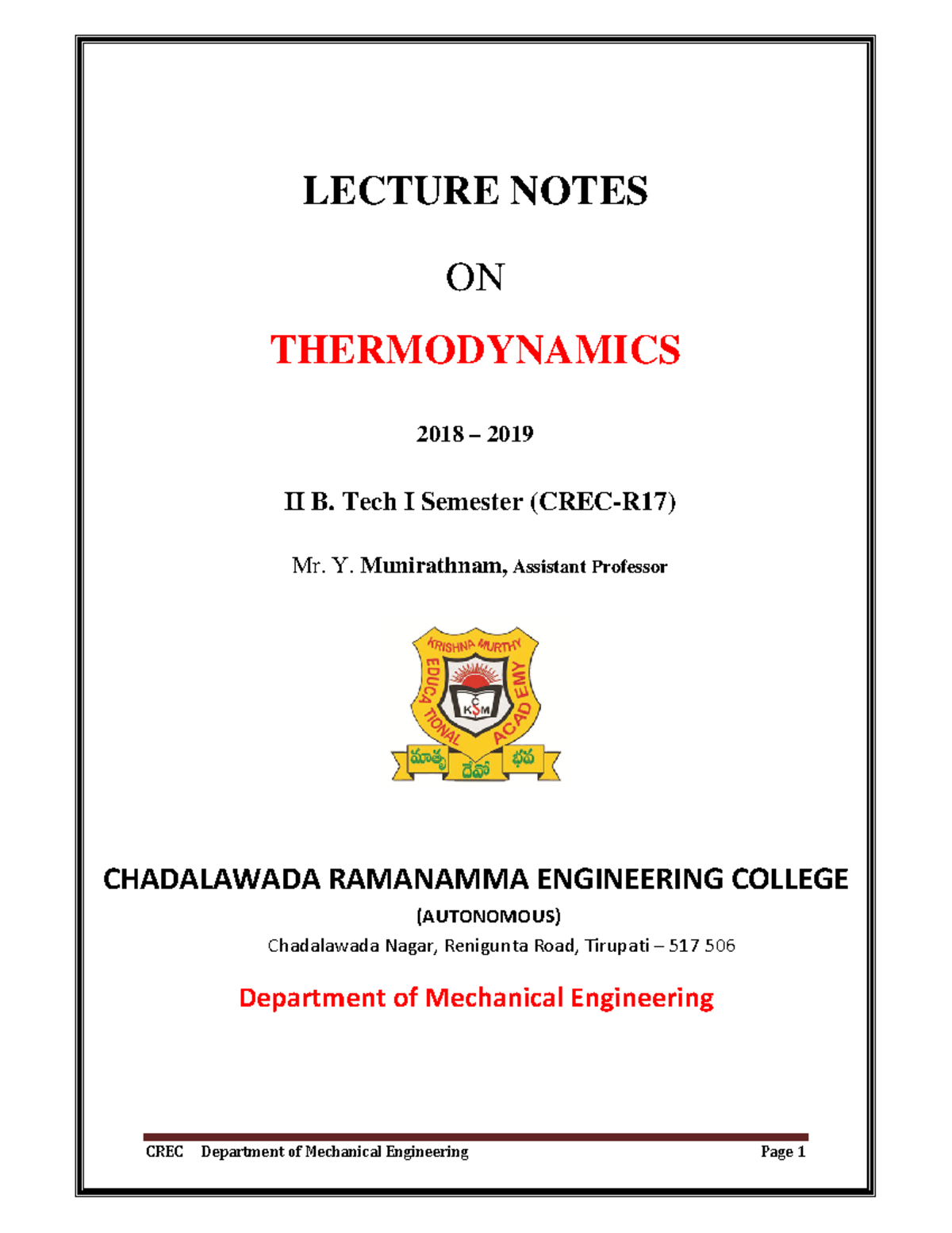 TD-lecture Notes - ####### LECTURE NOTES ####### ON ...