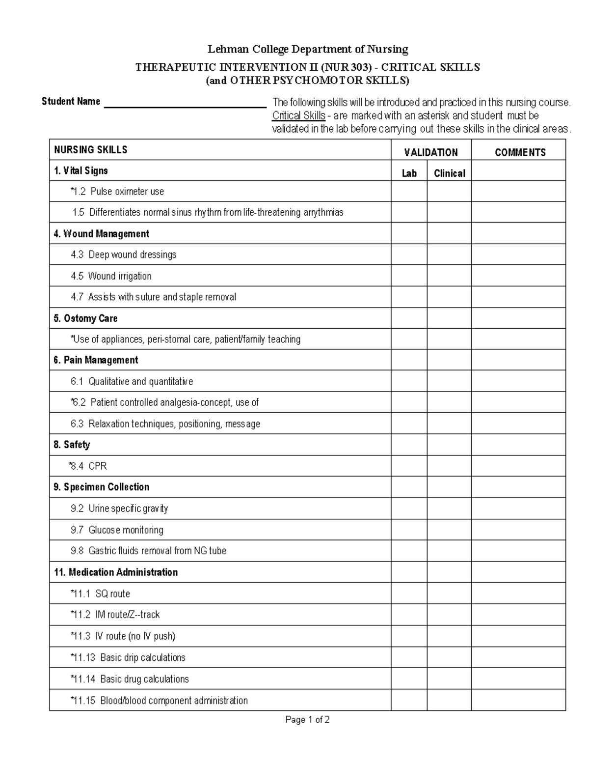 303 clinicals checklist - Page 1 of 2 Lehman College Department of ...
