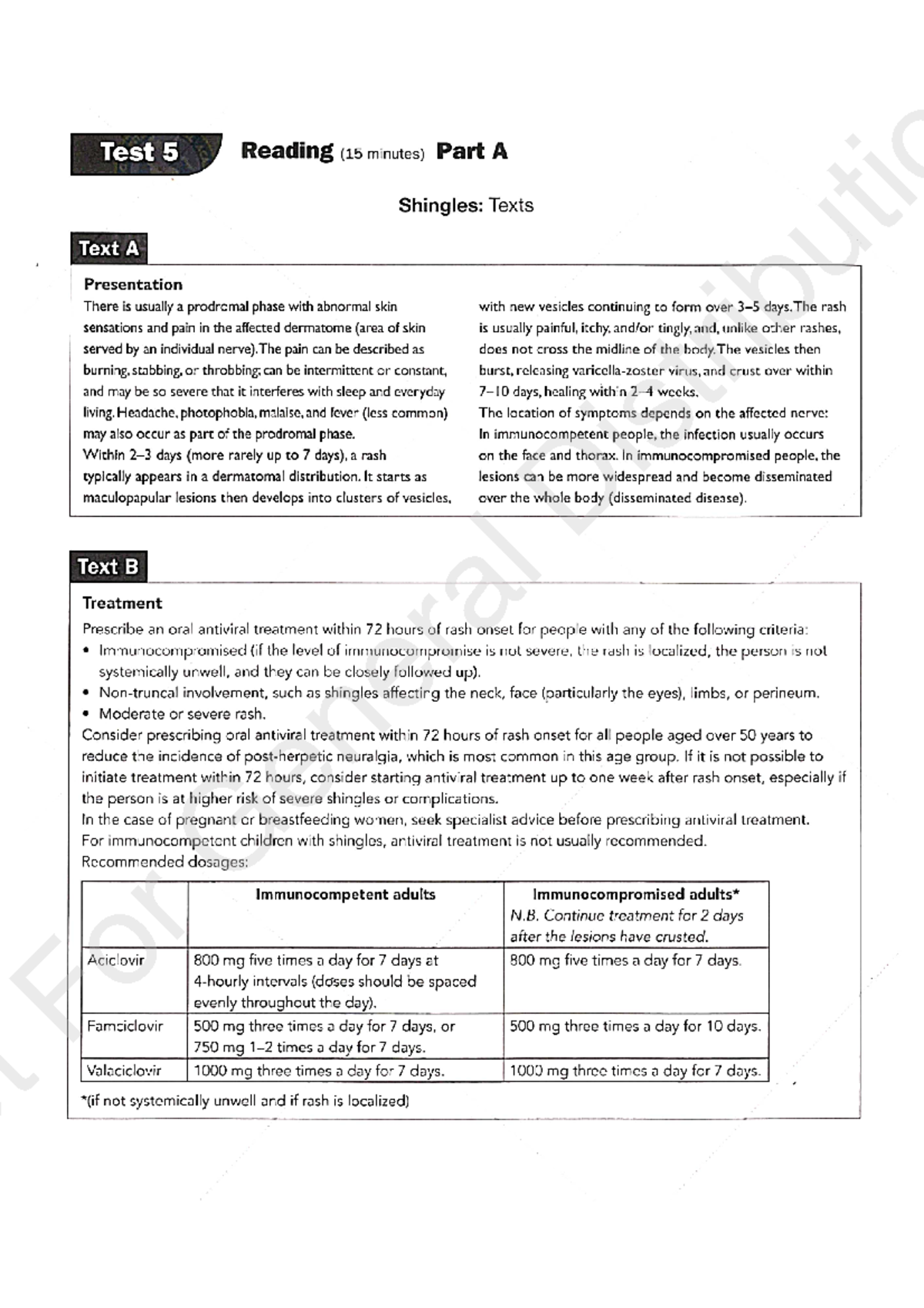 Shingles Oet Reading Official - ED 315 - Studocu