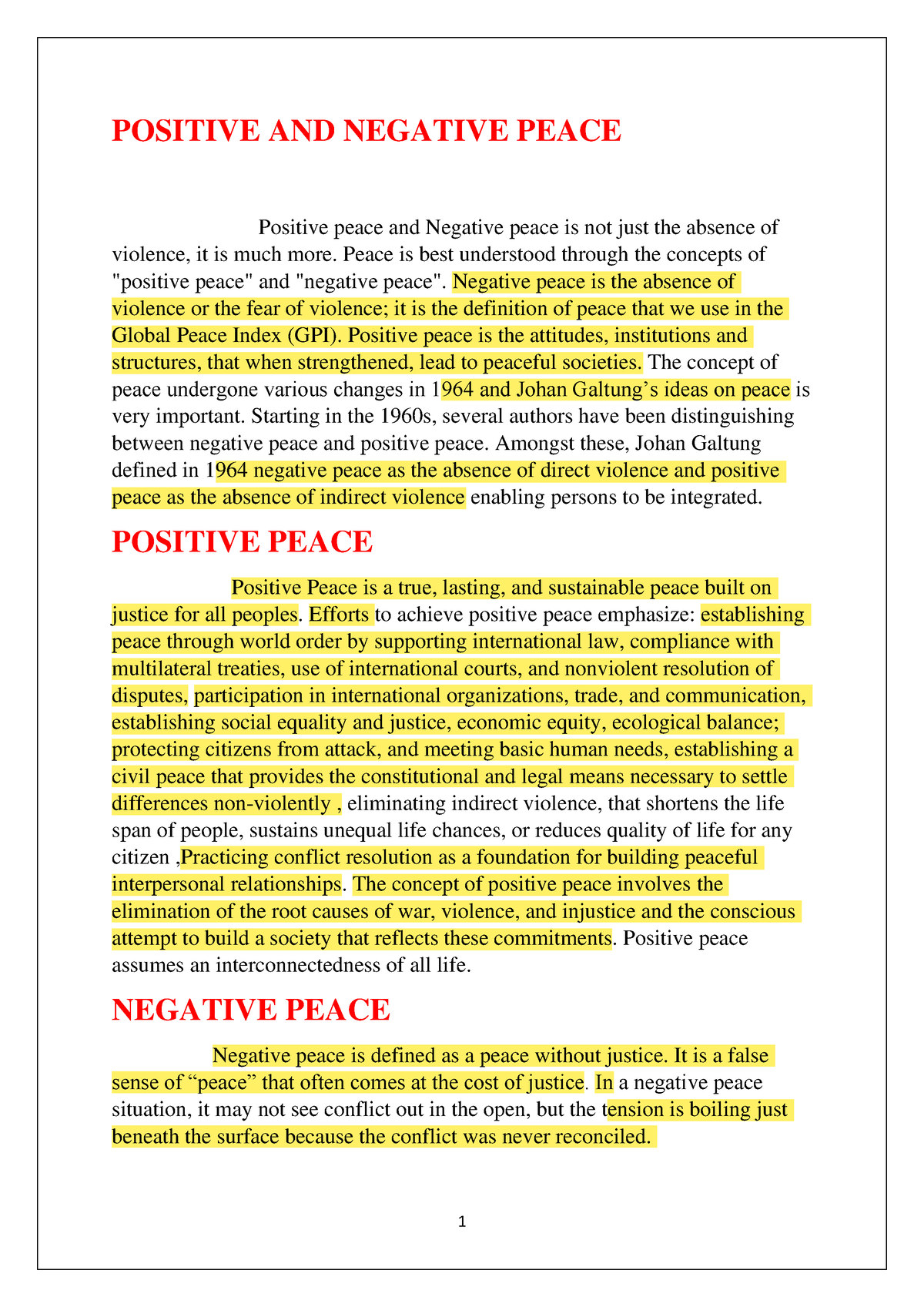 negative peace essay