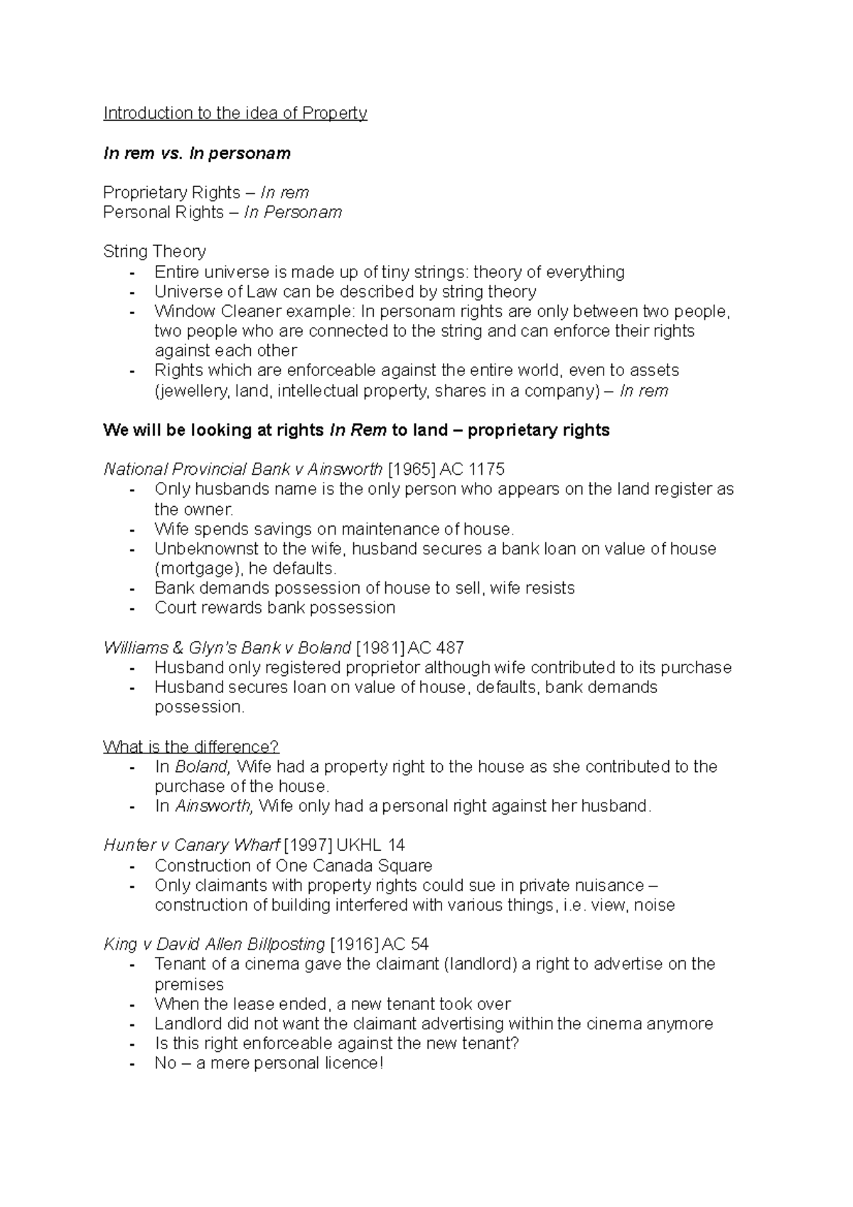 Lecture One Introduction to Property Introduction to the idea of
