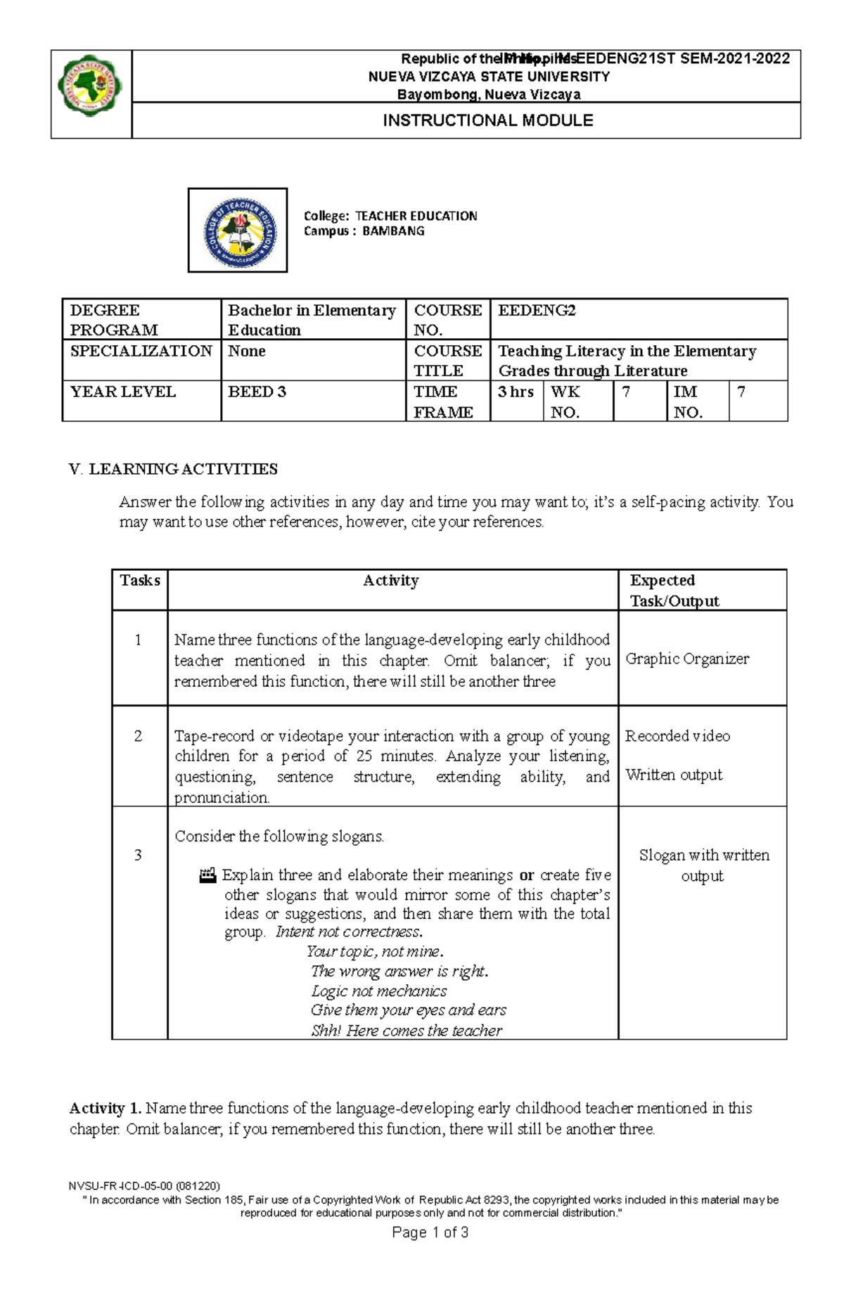 Done module 7 - IM No.: IM-EEDENG21ST SEM-2021- DEGREE PROGRAM Bachelor ...